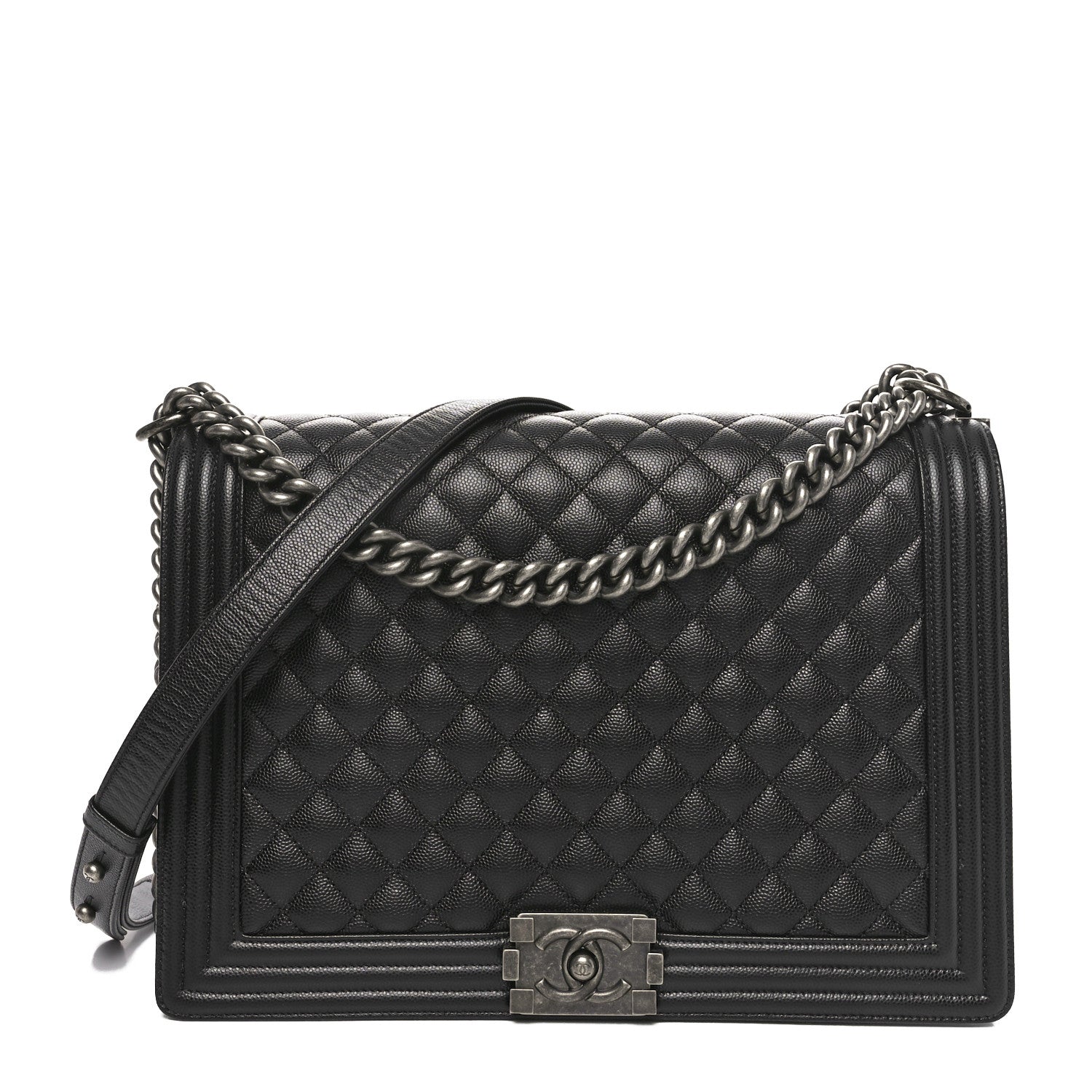Caviar Quilted Large Boy Flap Black