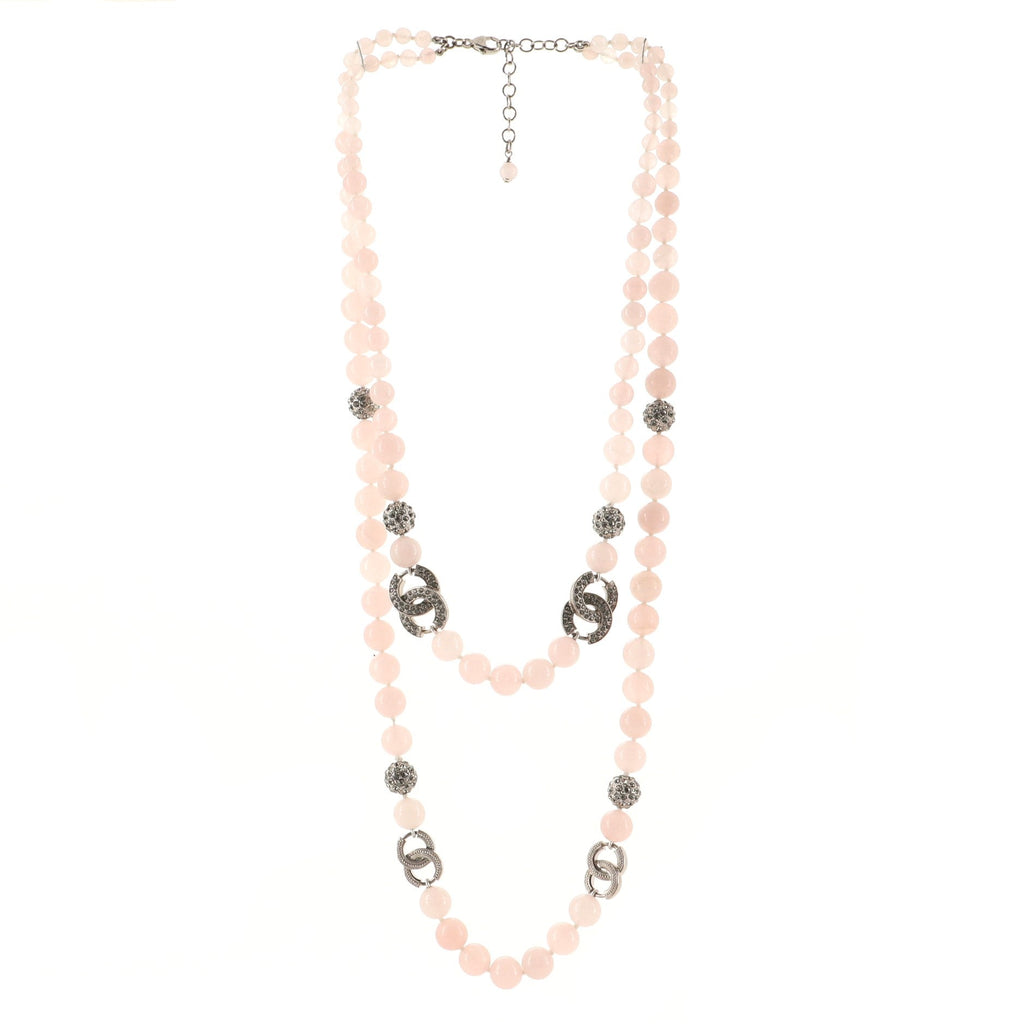 CC Long Necklace Crystal Embellished Metal and Beads