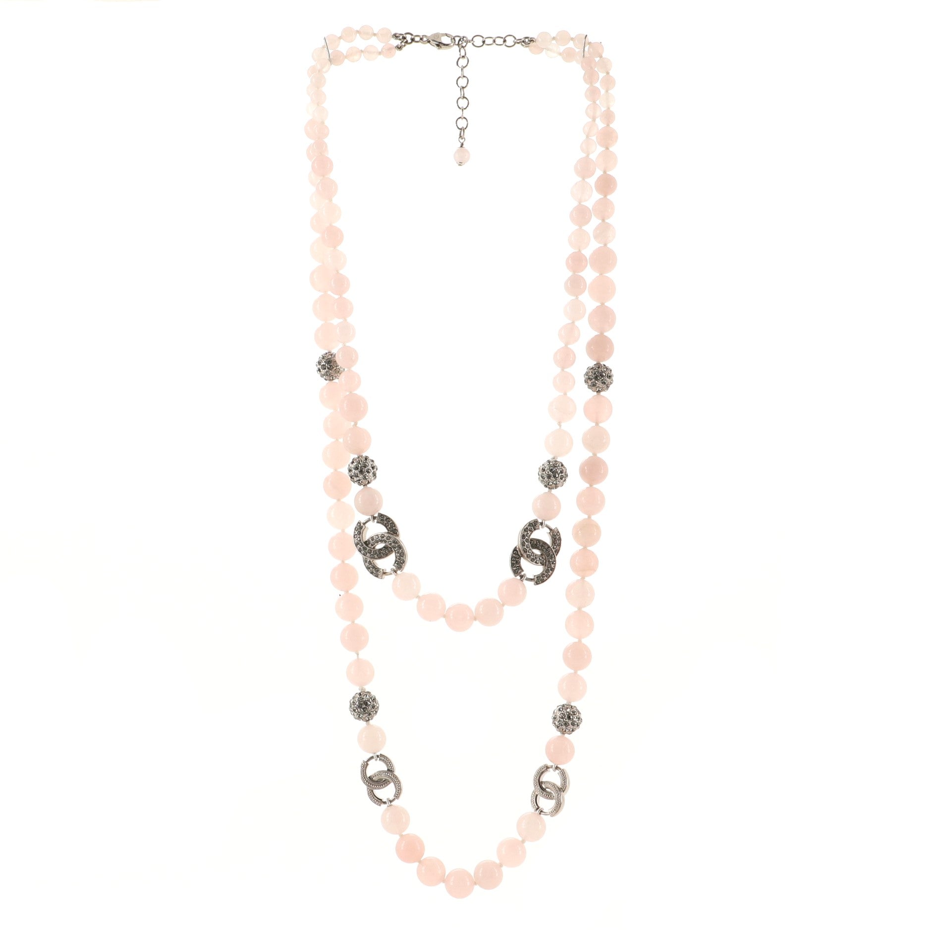 CC Long Necklace Crystal Embellished Metal and Beads