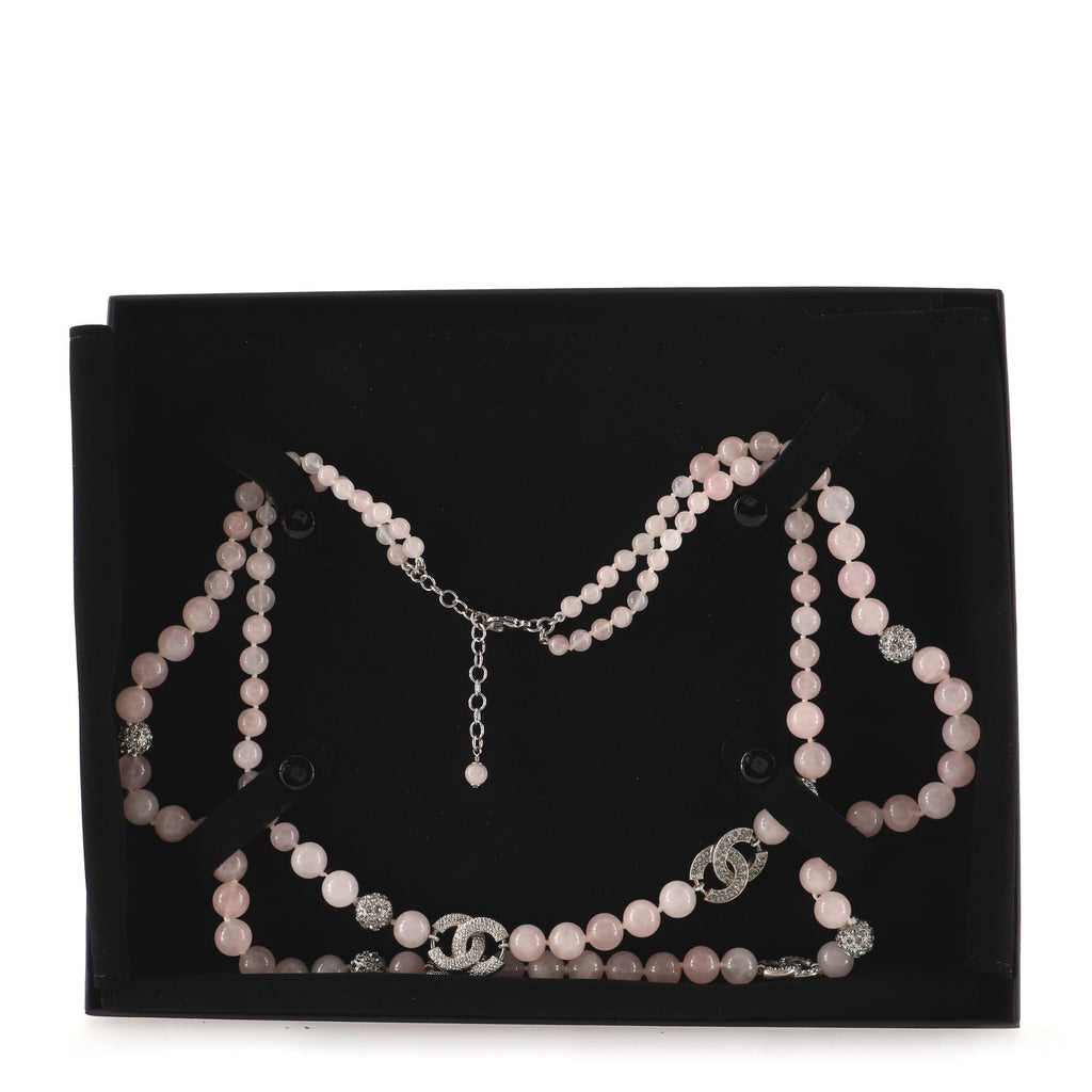 CC Long Necklace Crystal Embellished Metal and Beads