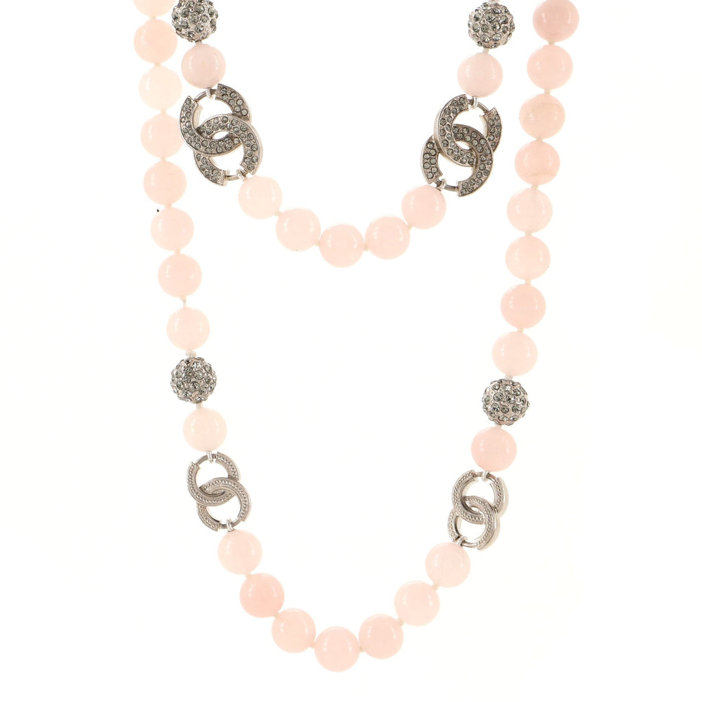 CC Long Necklace Crystal Embellished Metal and Beads