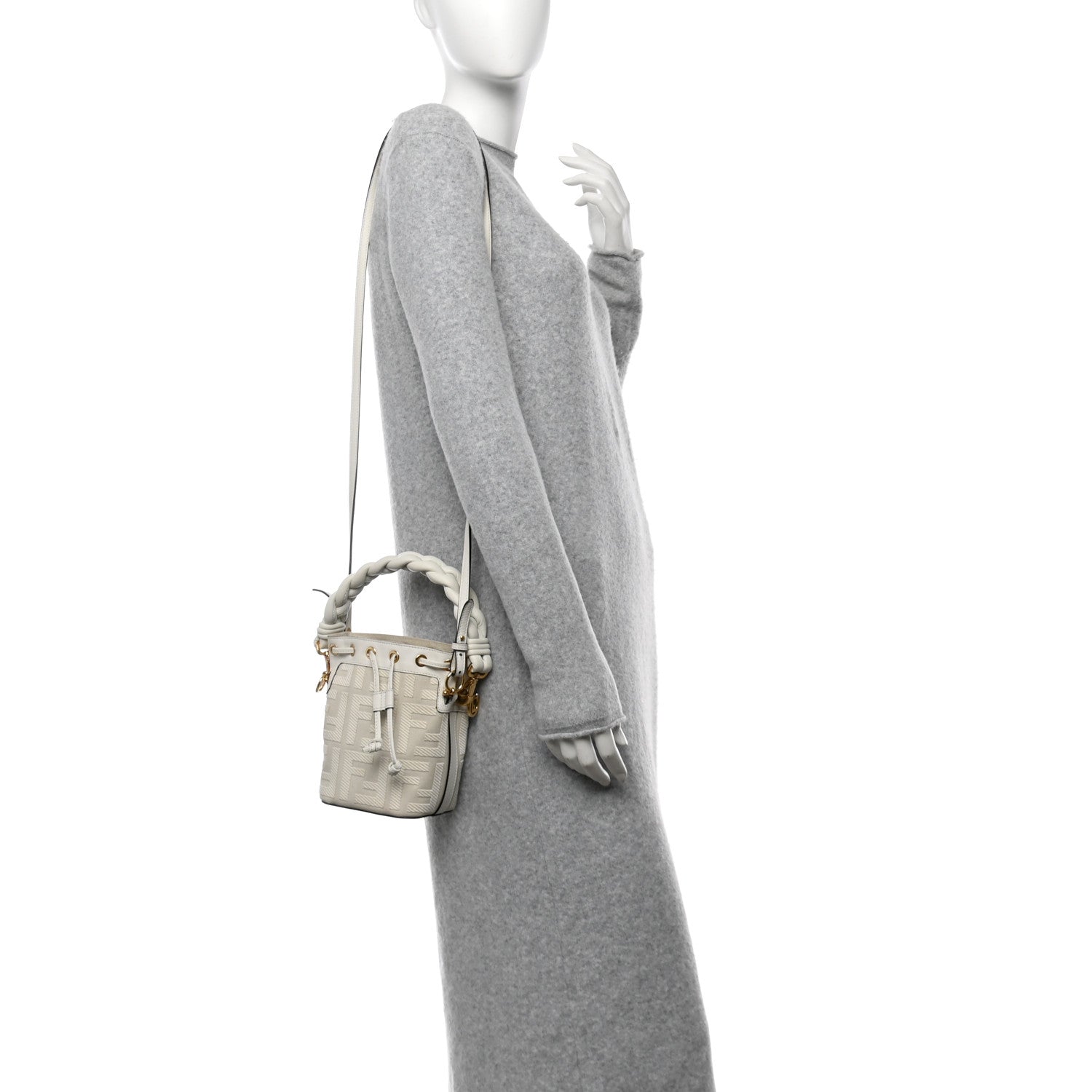 Canvas Nappa F is Fendi FF Embroidered Mini Mon Tresor Bucket Bag White Ice