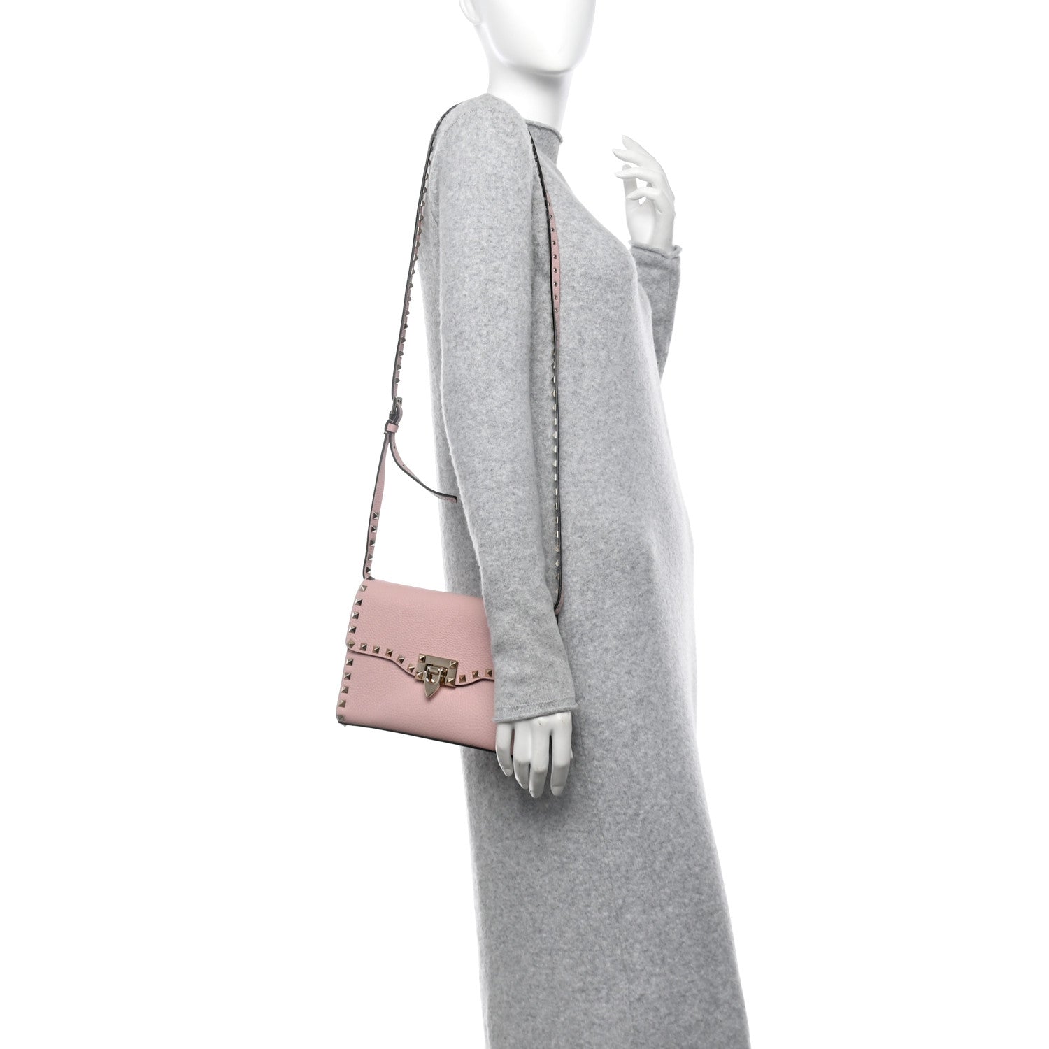 Pebbled Calfskin Medium Rockstud Flip Lock Crossbody Bag Loto