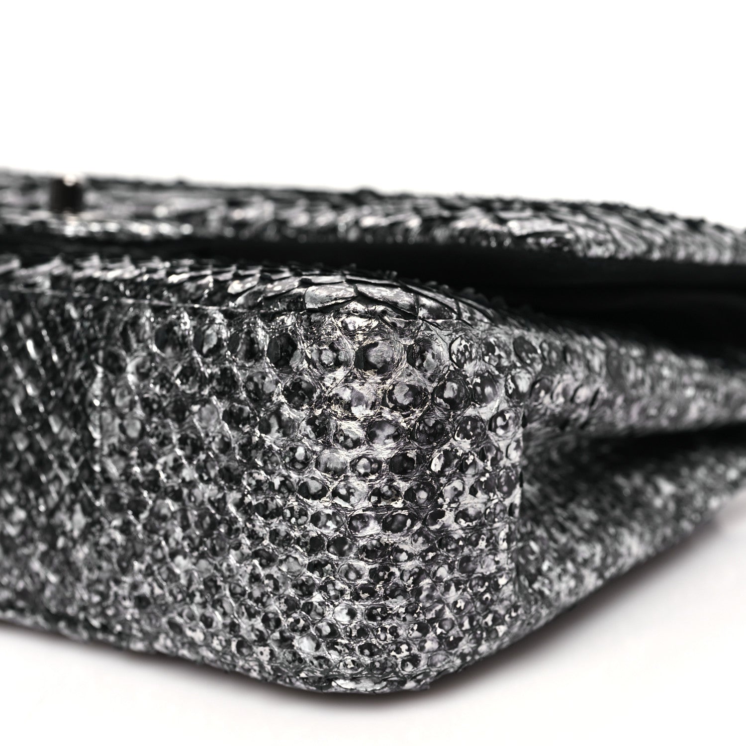 Metallic Snakeskin Medium Double Flap Black Silver