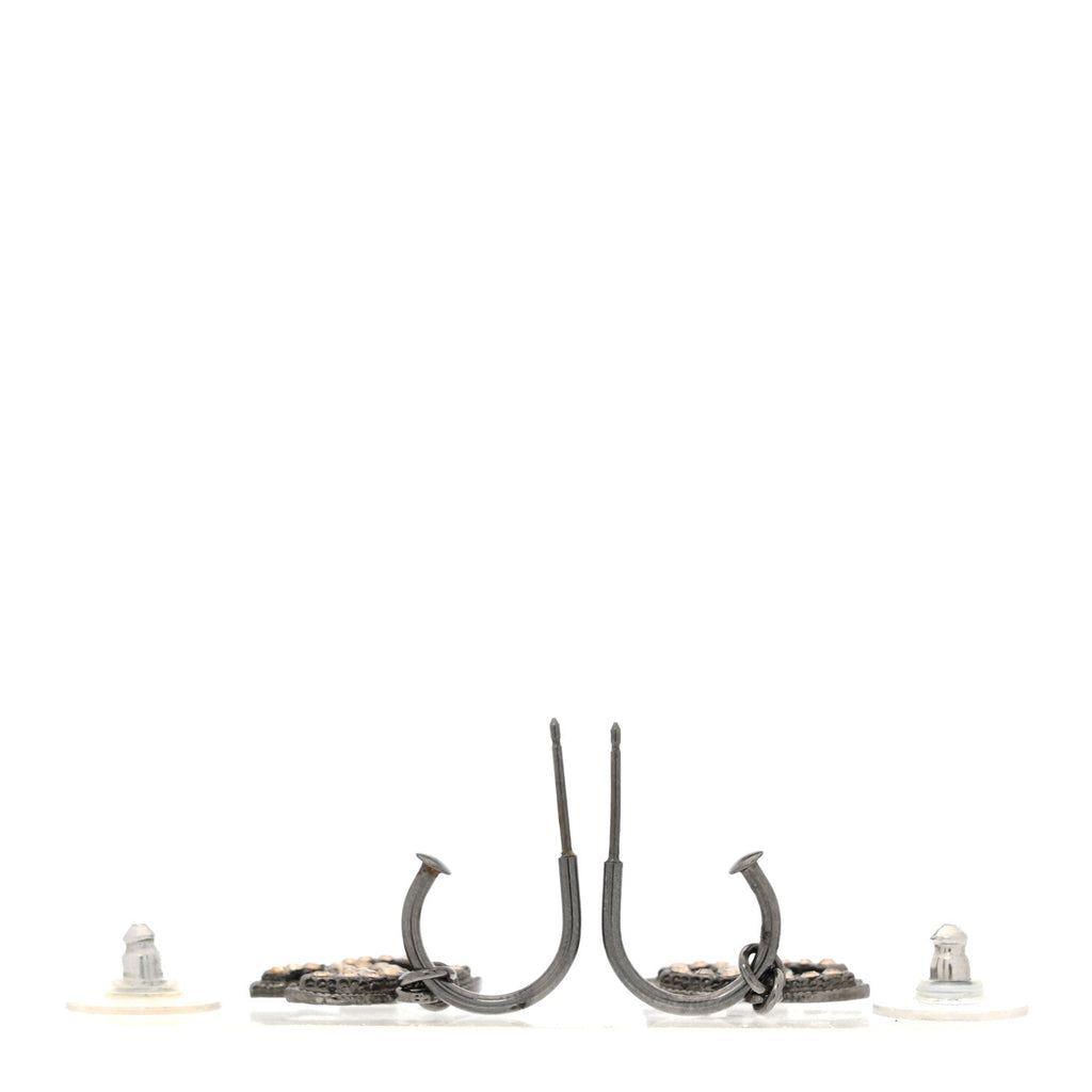 Metal Crystal CC Hoop Drop Earrings Silver