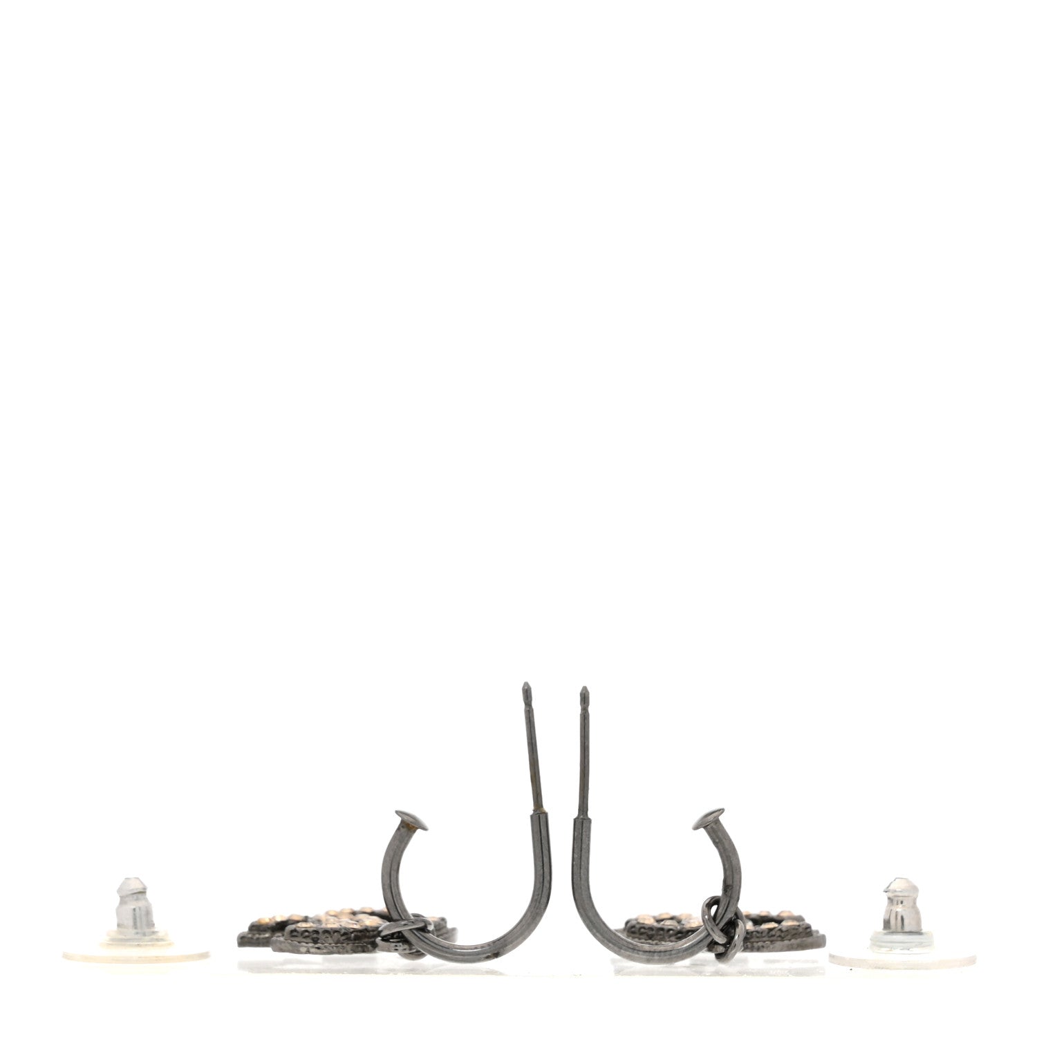 Metal Crystal CC Hoop Drop Earrings Silver