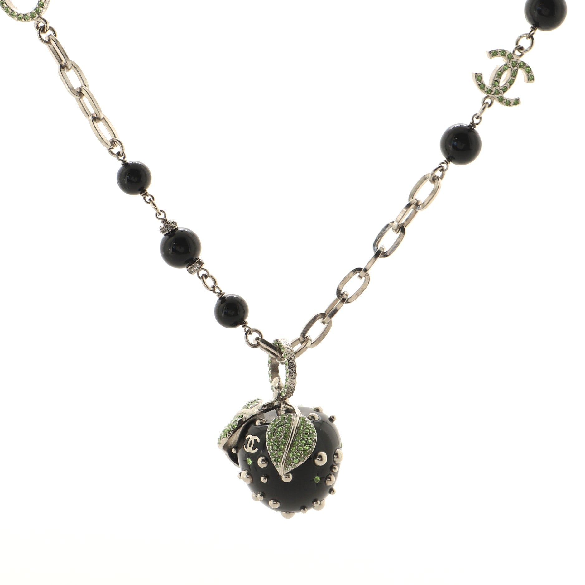 Crystal Apple CC Long Necklace Embellished Resin and Metal