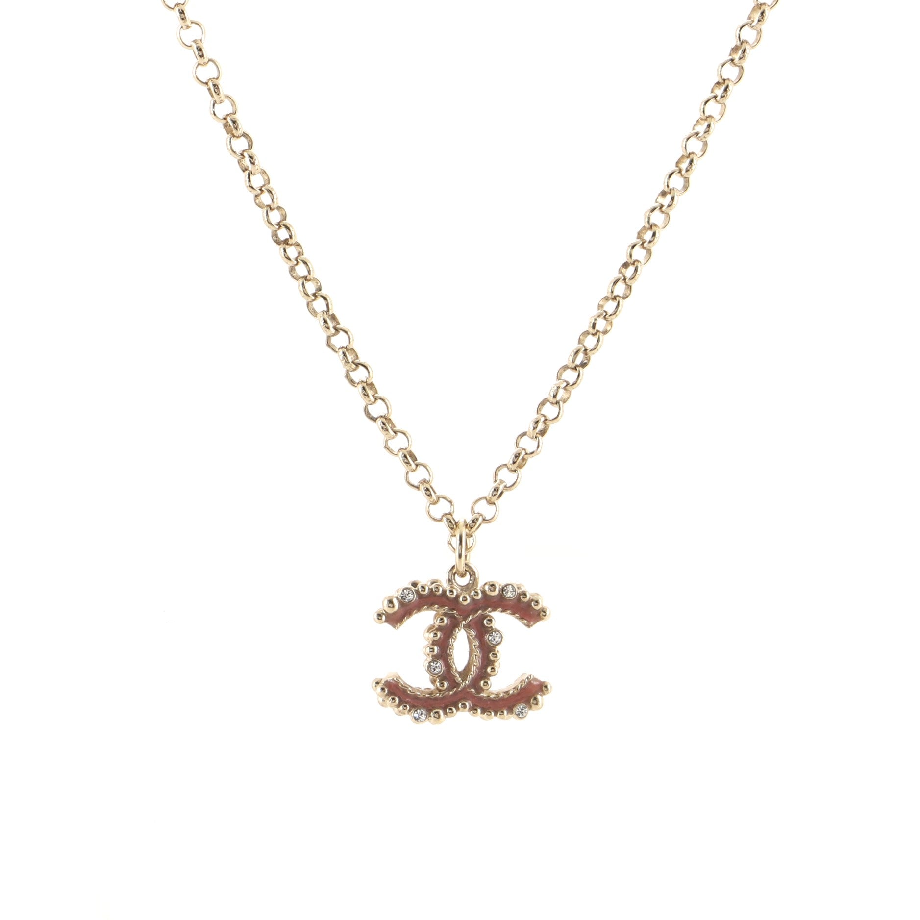 Strass CC Pendant Necklace Metal and Crystal