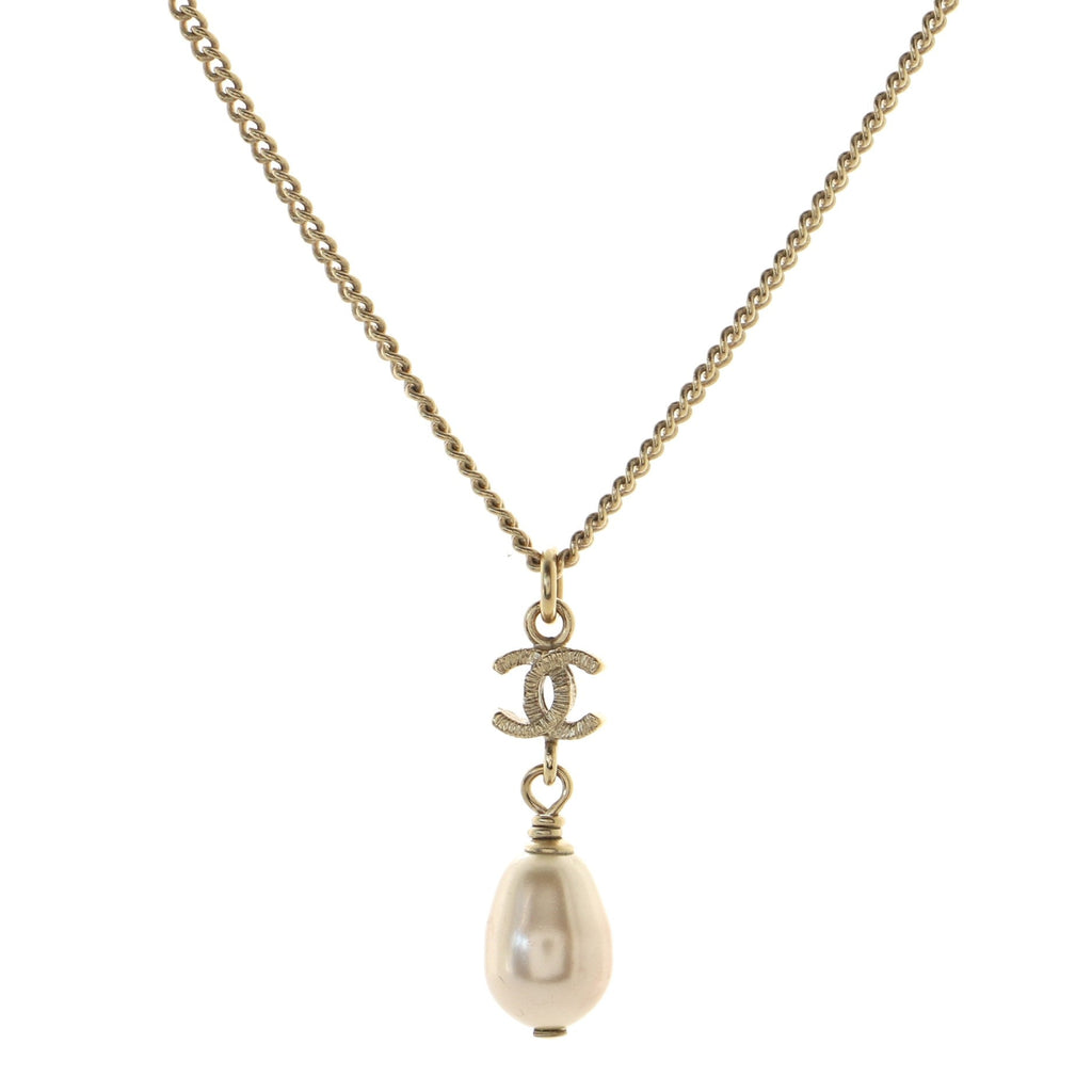 CC Pearl Drop Pendant Necklace Metal and Faux Pearl