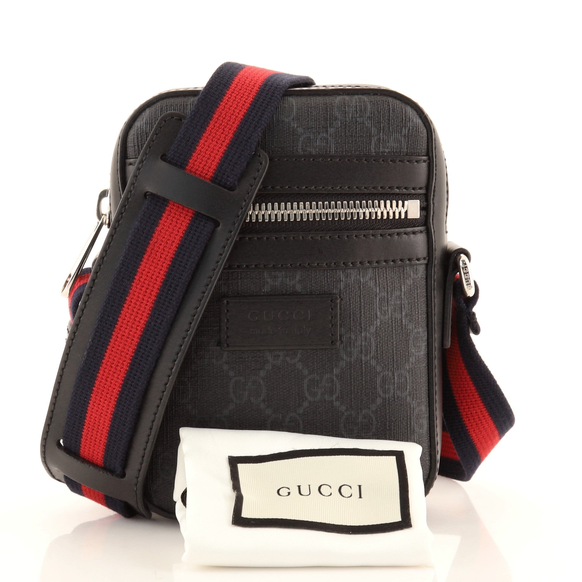 Web Strap Front Zip Messenger Bag GG Coated Canvas Mini