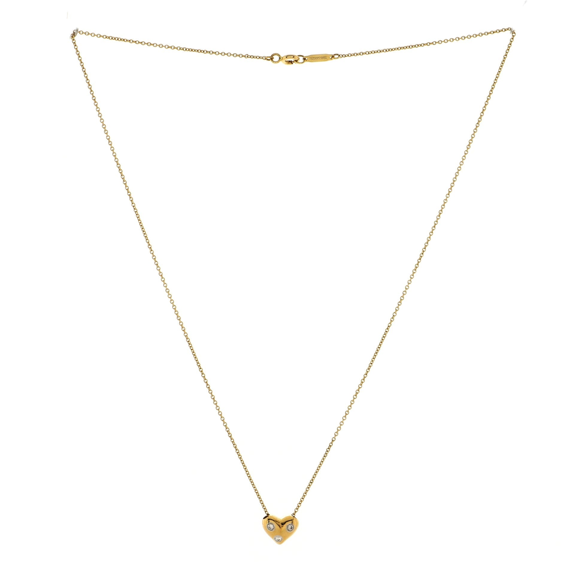 Dots Pinched Heart Pendant Necklace 18K Yellow Gold with Diamonds