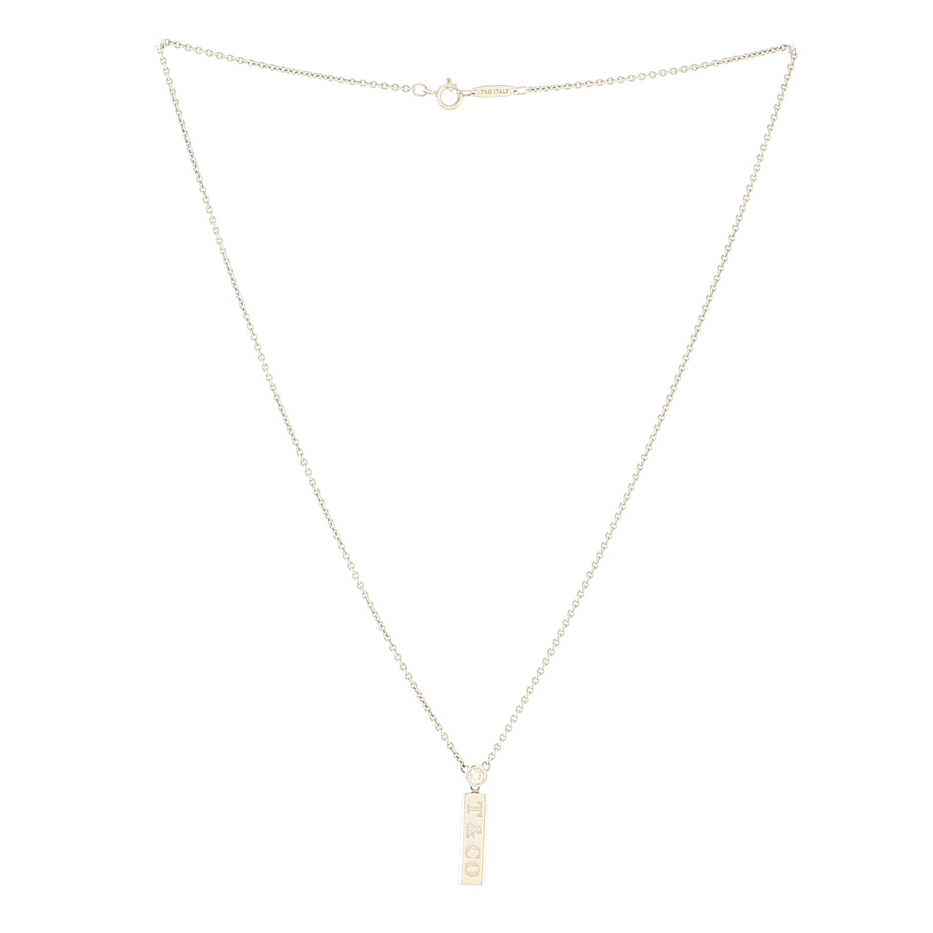 Bar Drop Pendant Necklace 18K White Gold with Diamond