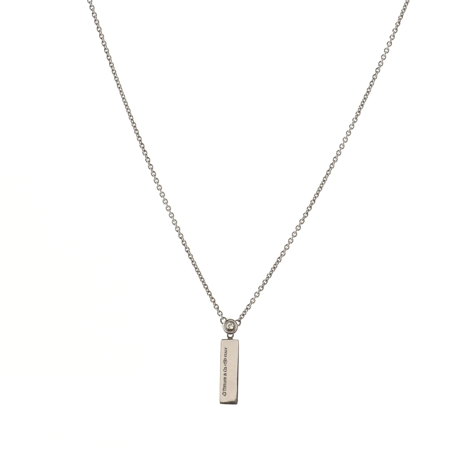 Bar Drop Pendant Necklace 18K White Gold with Diamond