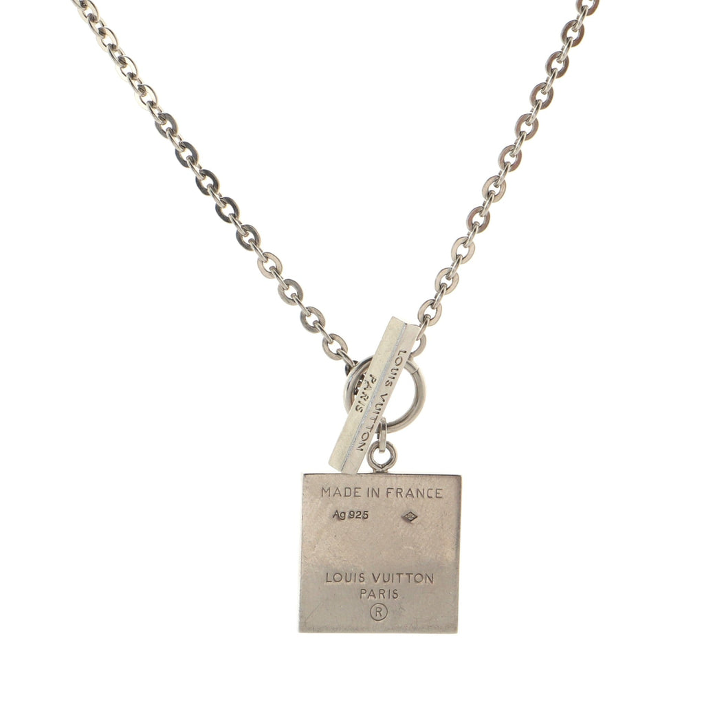 V Logo Square Pendant Necklace Sterling Silver with Enamel