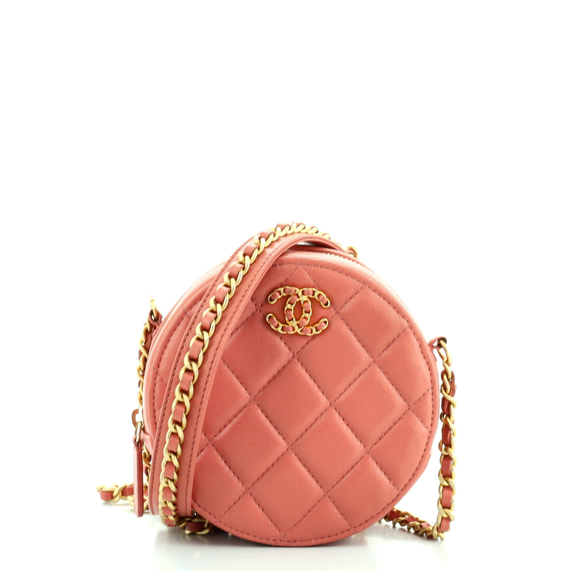Chain Infinity Round Clutch with Chain Quilted Lambskin