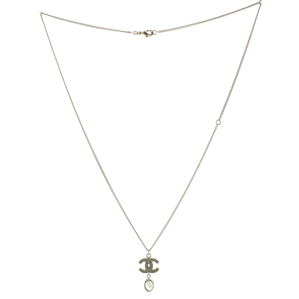 CC Dangling Pendant Necklace Enamelled Metal and Gripoix