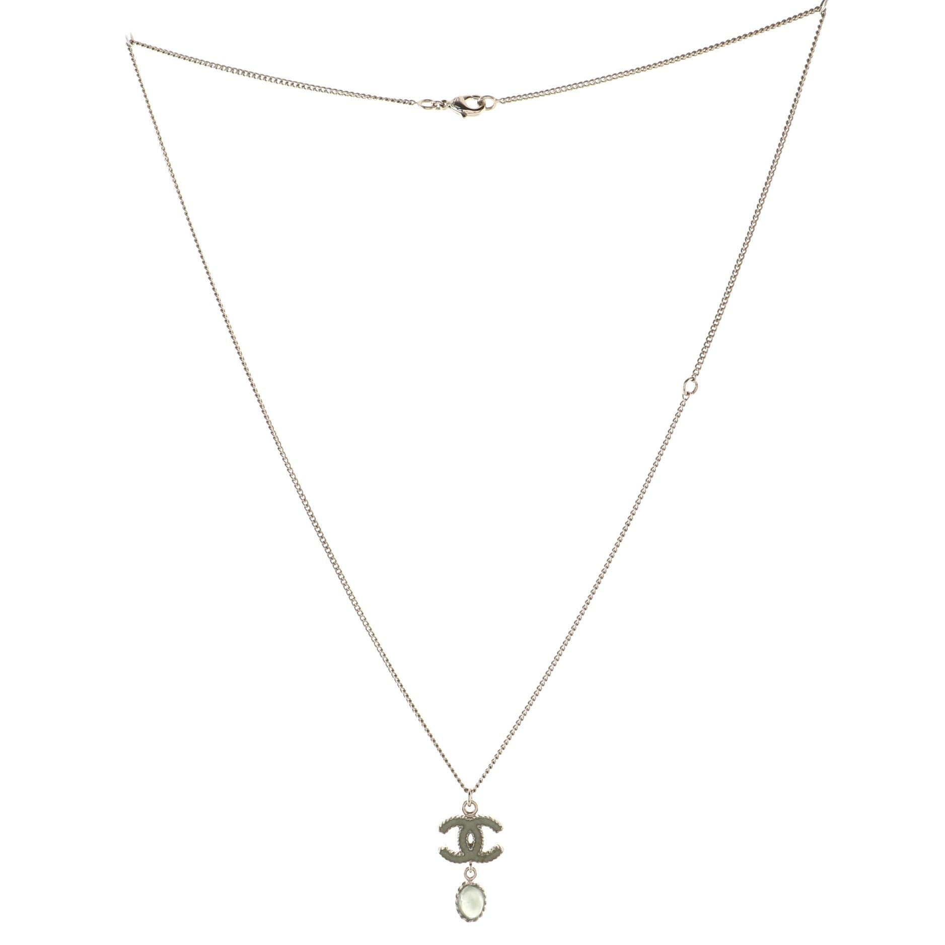 CC Dangling Pendant Necklace Enamelled Metal and Gripoix