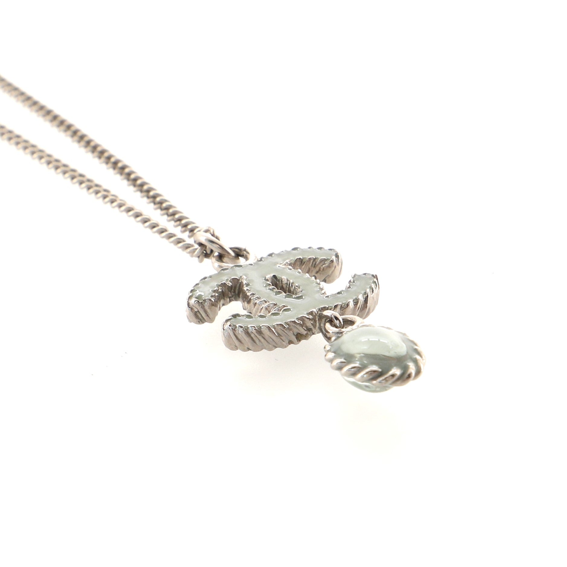 CC Dangling Pendant Necklace Enamelled Metal and Gripoix