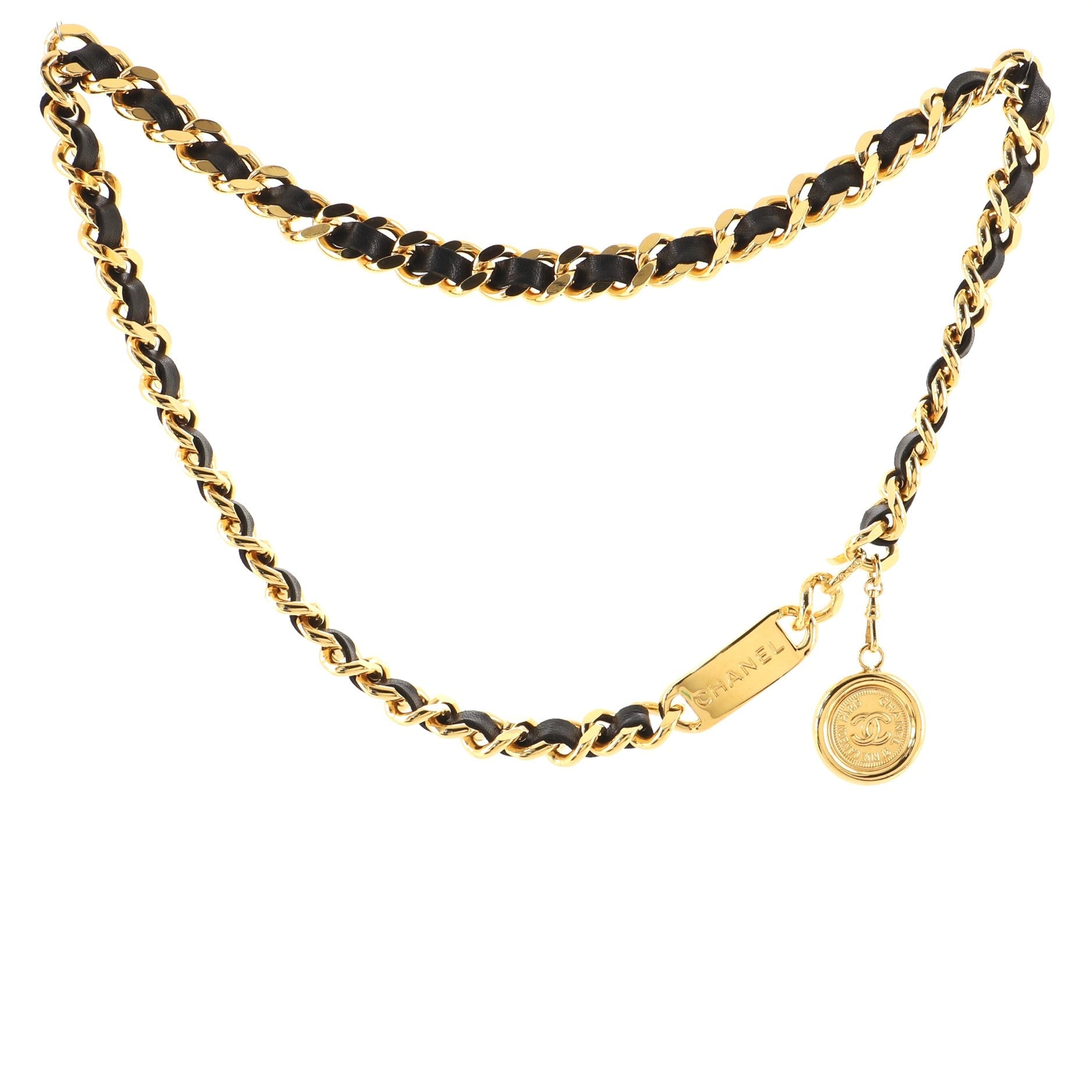 Vintage Medallion Chain Belt Metal and Leather 90