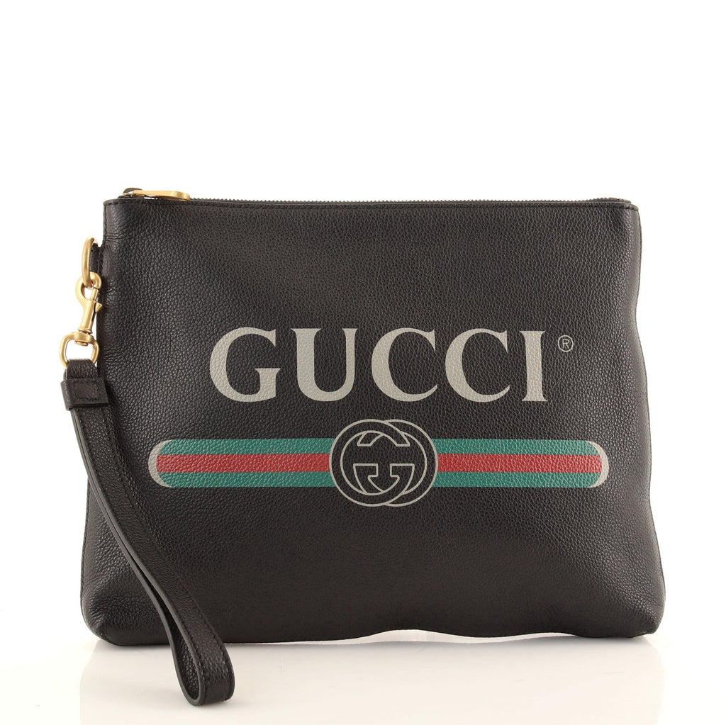 Logo Wristlet Clutch Printed Leather Medium