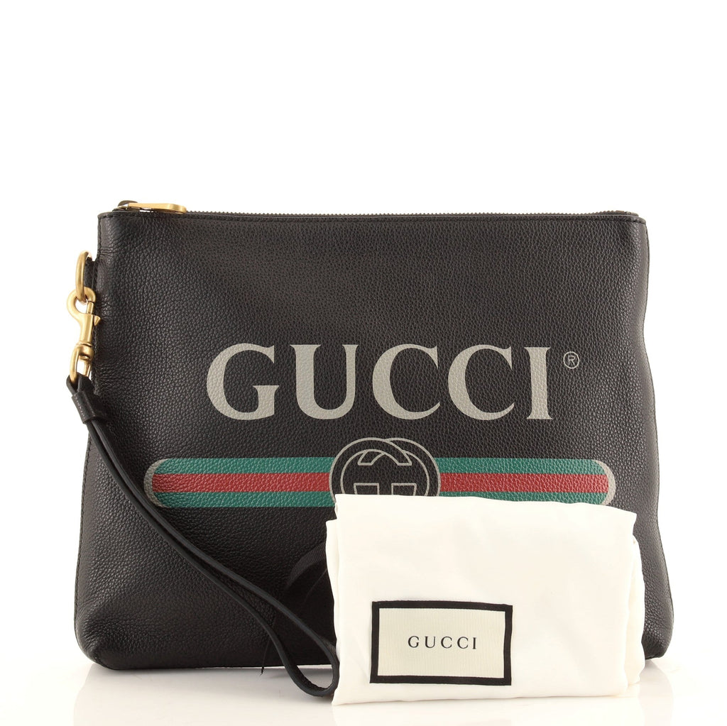 Logo Wristlet Clutch Printed Leather Medium