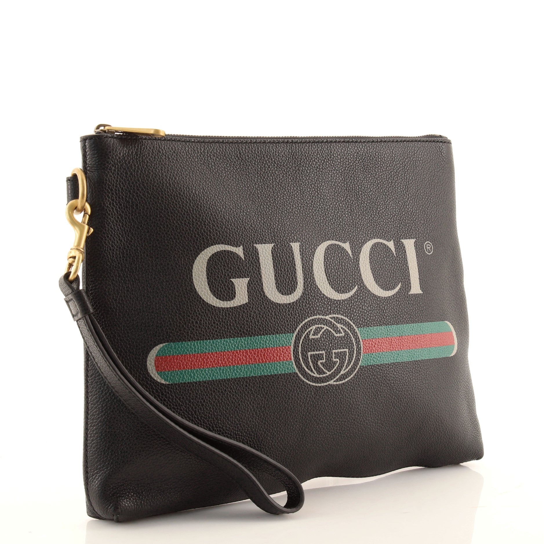 Logo Wristlet Clutch Printed Leather Medium