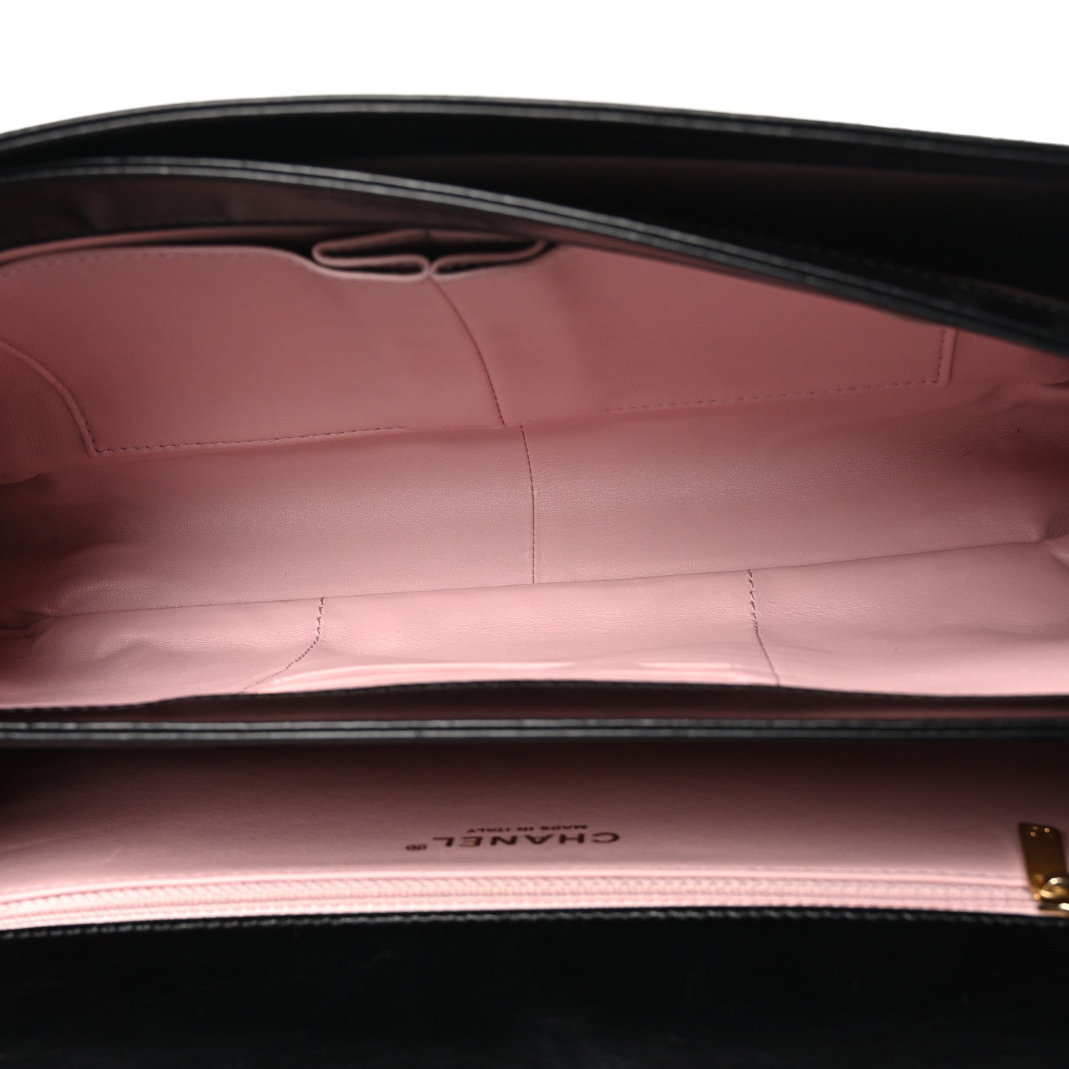 Aged Glazed Calfskin Quilted Straight Lined Flap Black