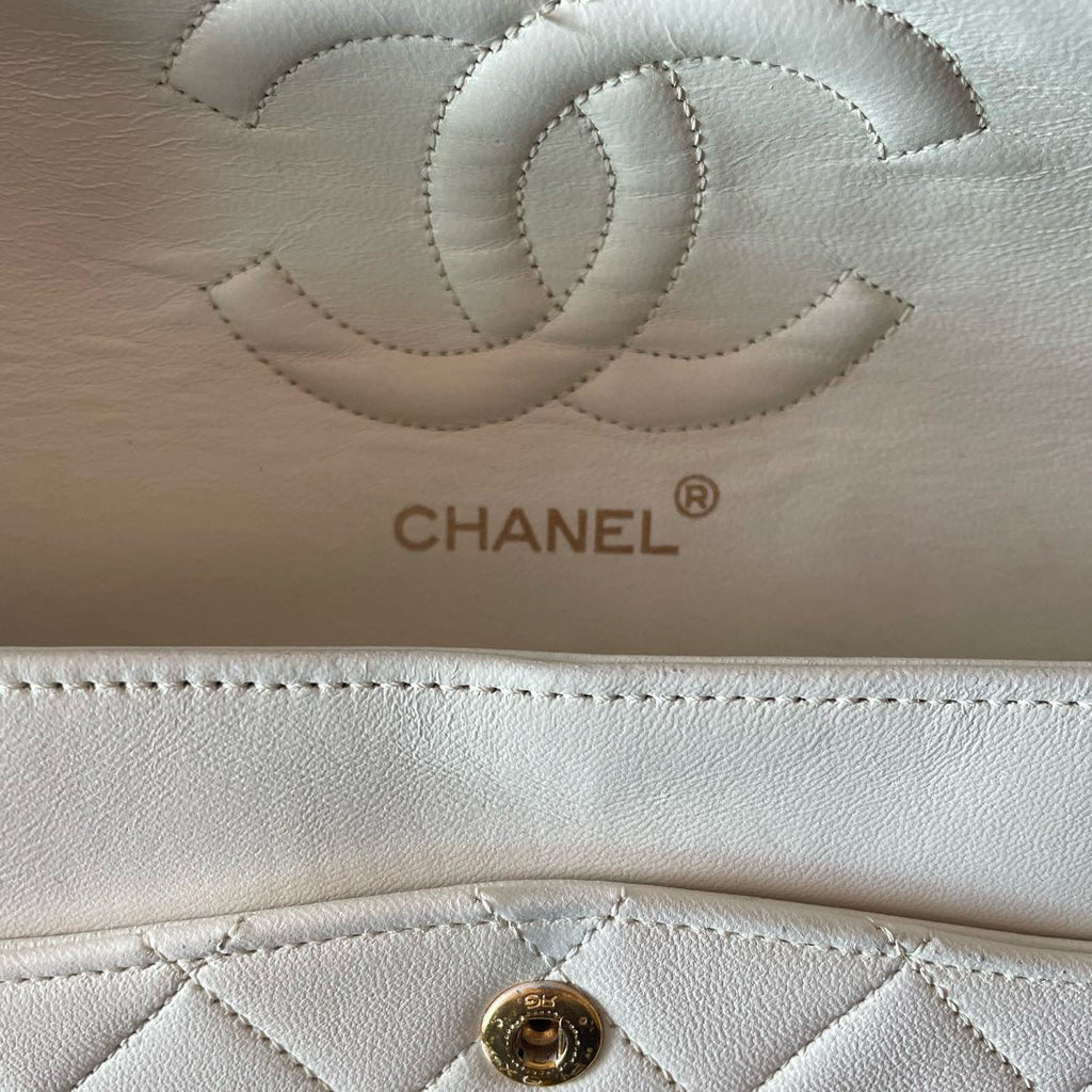 Chanel Vintage White Classic Double Flap Bag with 24k Gold Hardware