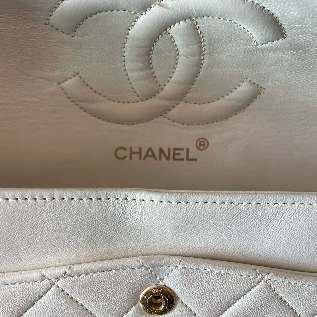 Chanel Vintage White Classic Double Flap Bag with 24k Gold Hardware