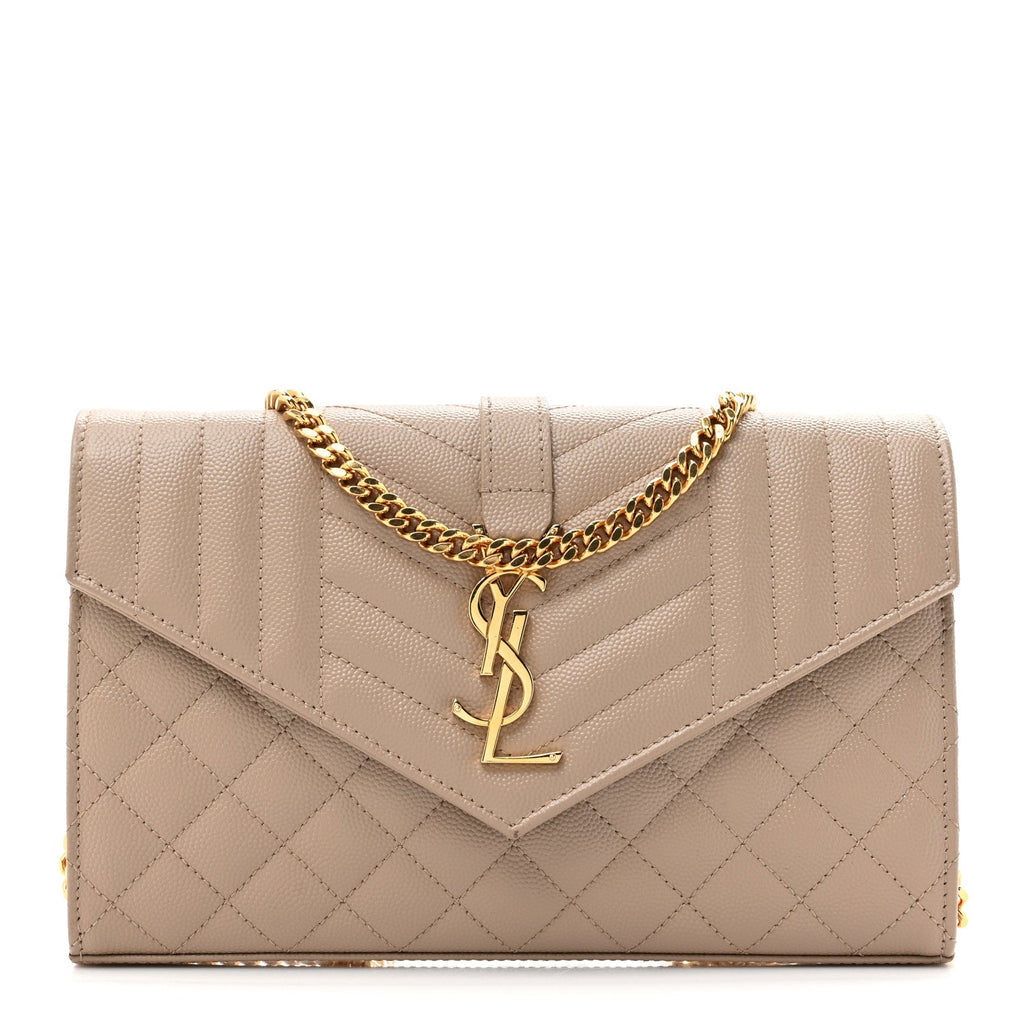 Grain De Poudre Mixed Matelasse Triquilt Monogram Chain Wallet Dark Beige