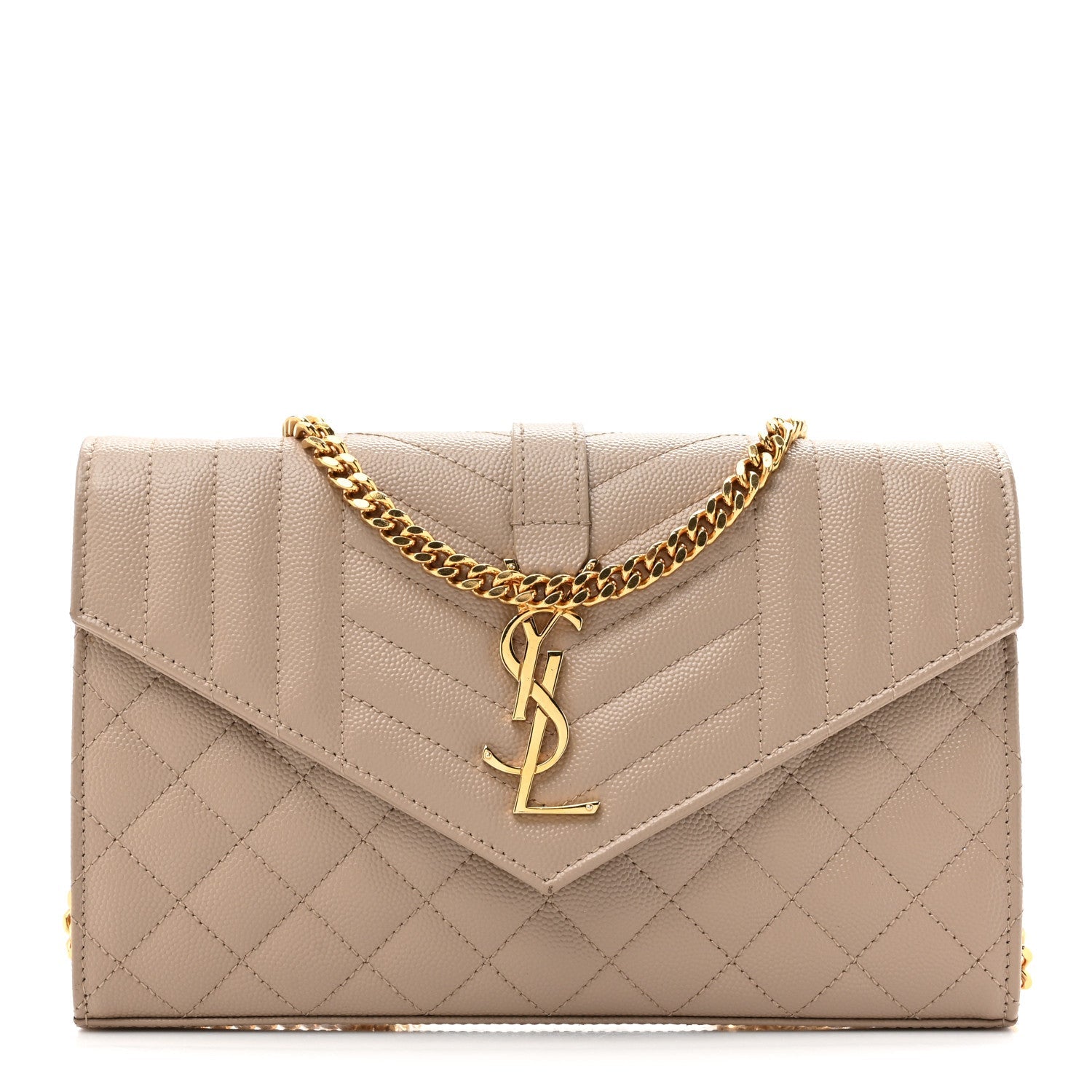 Grain De Poudre Mixed Matelasse Triquilt Monogram Chain Wallet Dark Beige