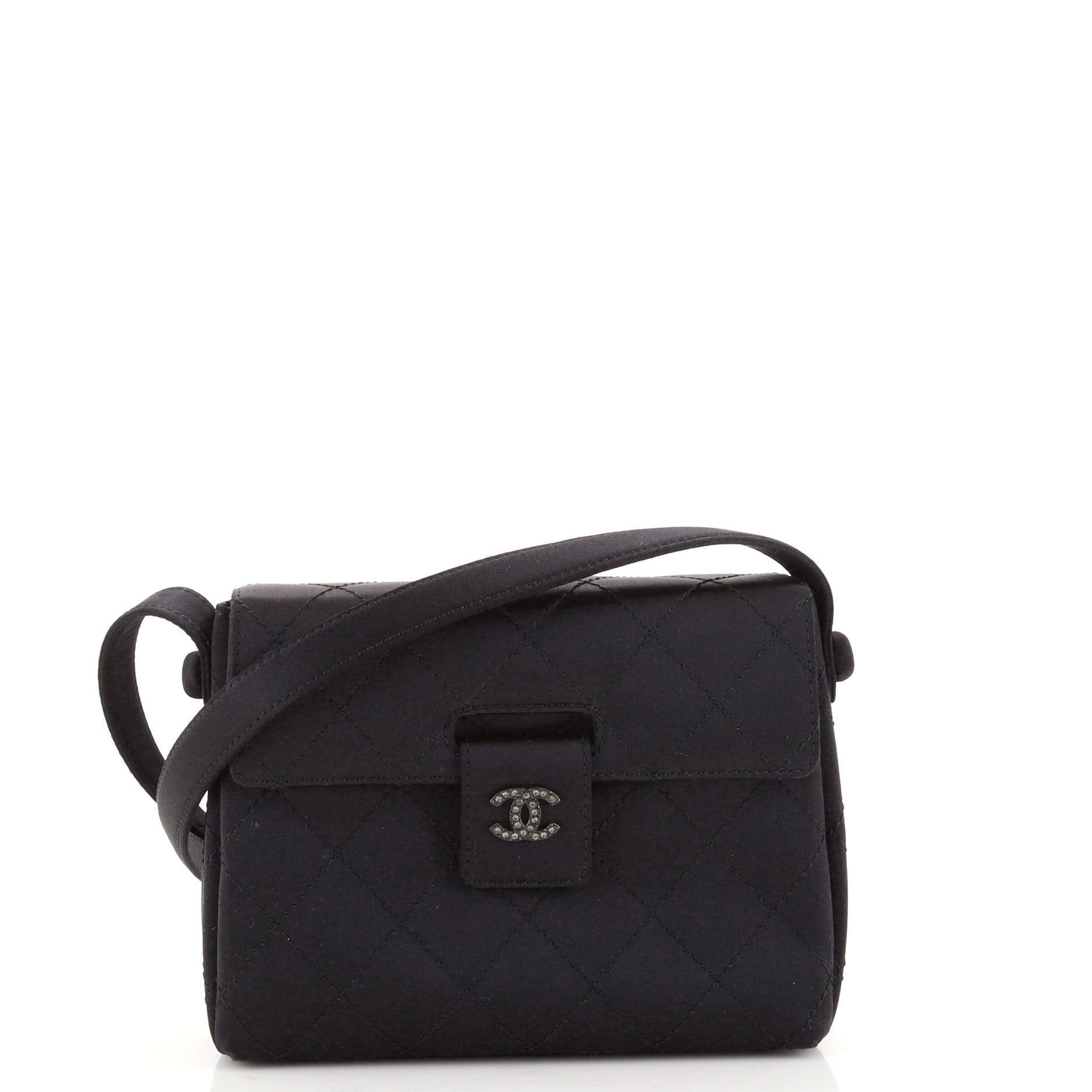Vintage Square Crystal CC Flap Bag Quilted Satin Mini