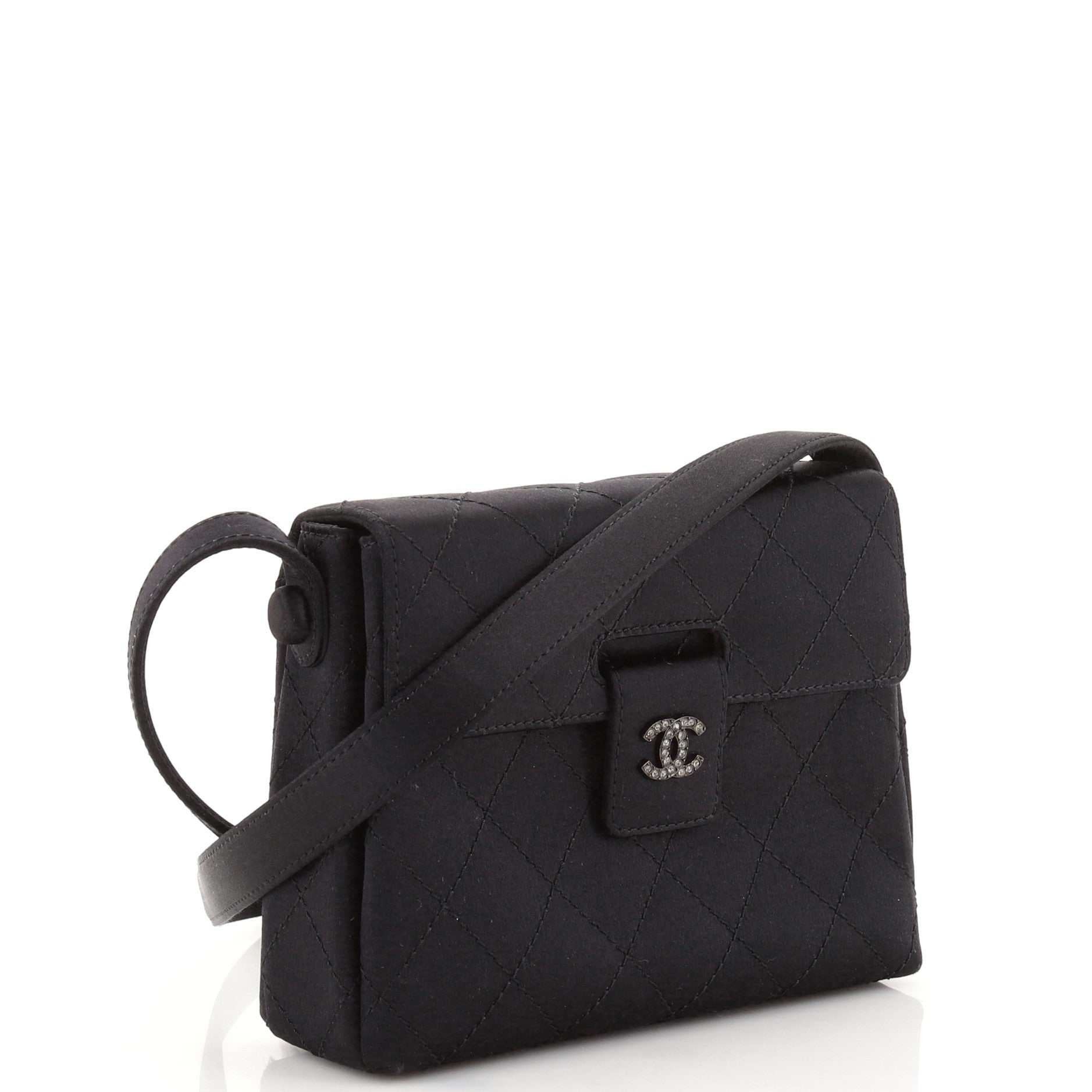 Vintage Square Crystal CC Flap Bag Quilted Satin Mini