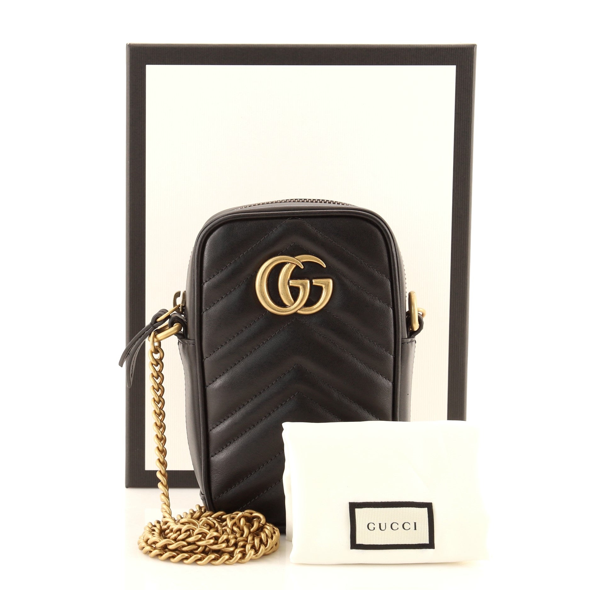 GG Marmont Vertical Phone Crossbody Bag Matelasse Leather Mini