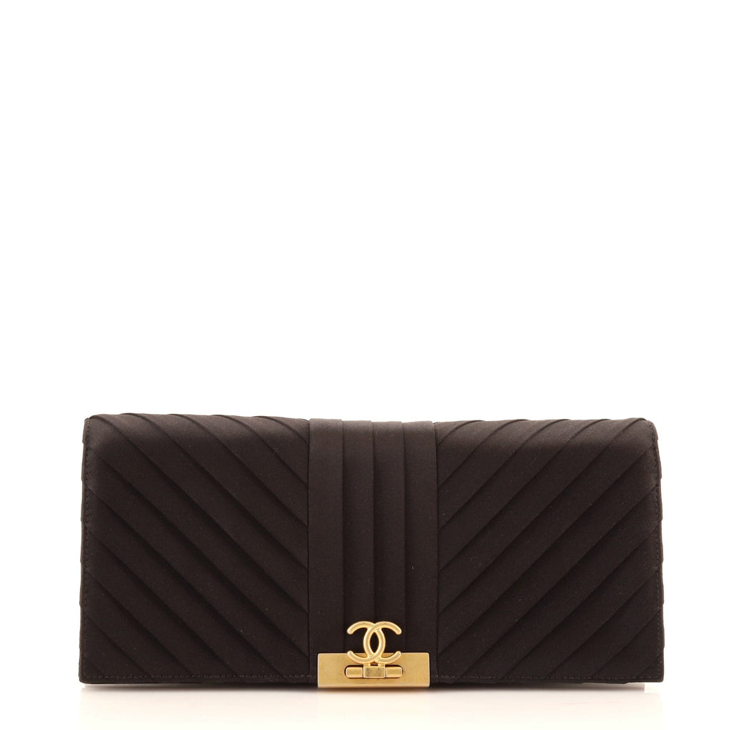 Chevron Pleated CC Flip Lock Flap Clutch Satin