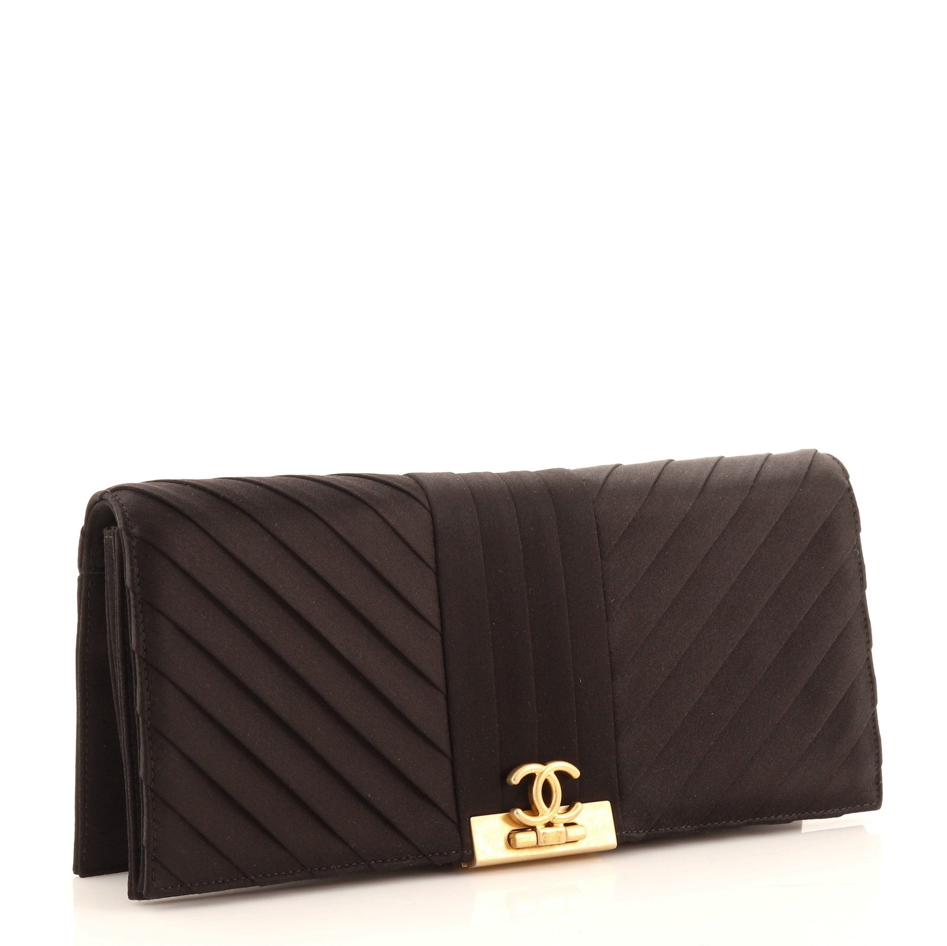 Chevron Pleated CC Flip Lock Flap Clutch Satin