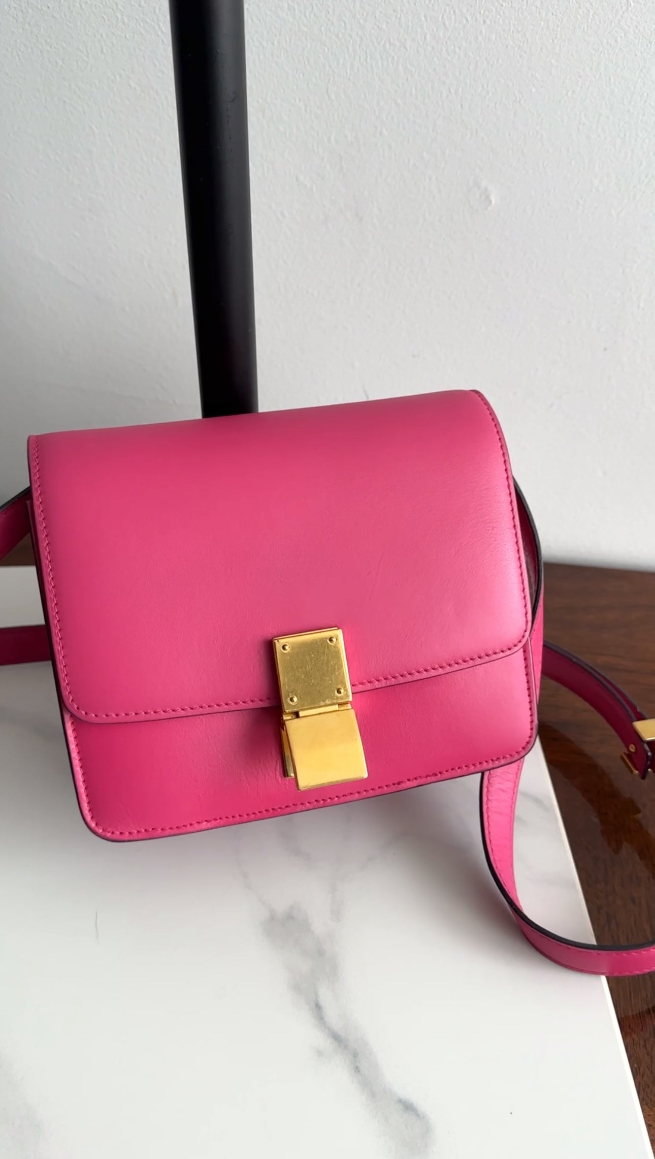 Celine Cherry Pink Leather Small Box Bag