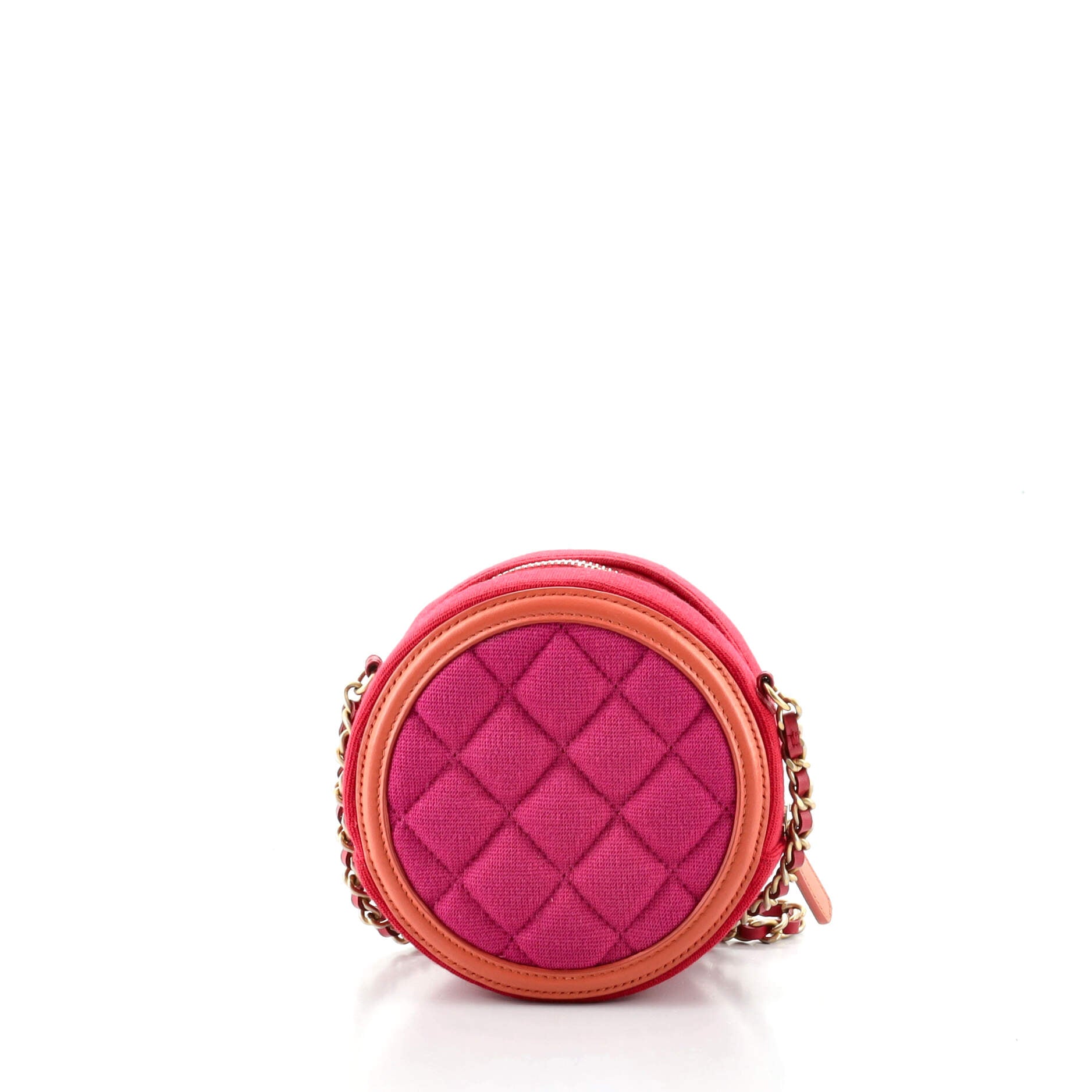 Filigree Round Clutch with Chain Quilted Canvas with Lambskin Mini
