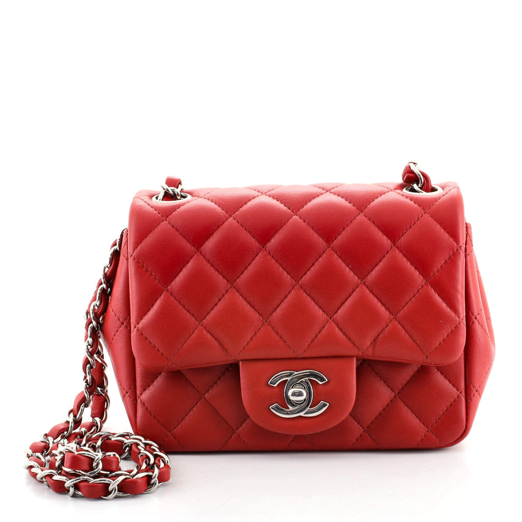 Square Classic Single Flap Bag Quilted Lambskin Mini