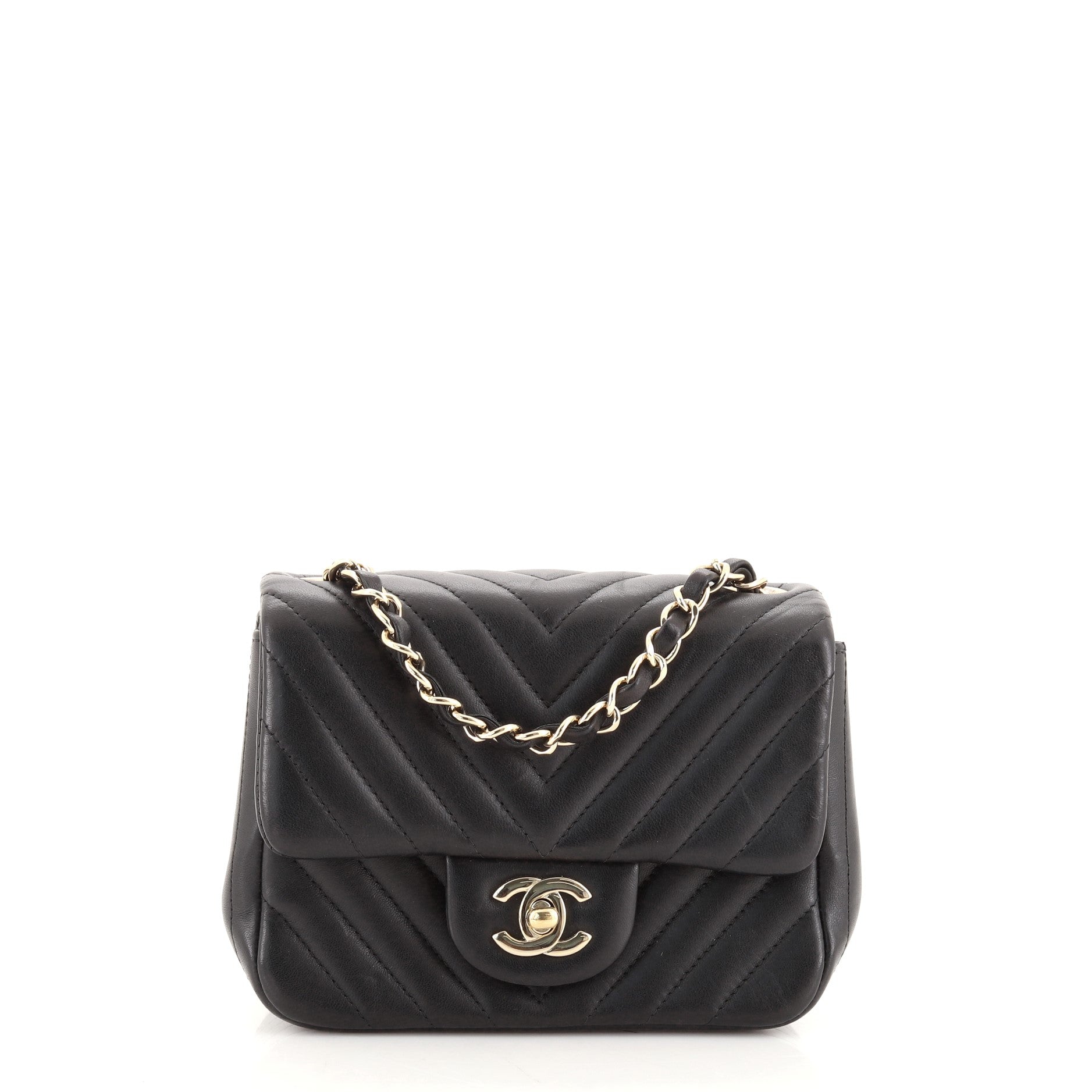 Square Classic Single Flap Bag Chevron Lambskin Mini