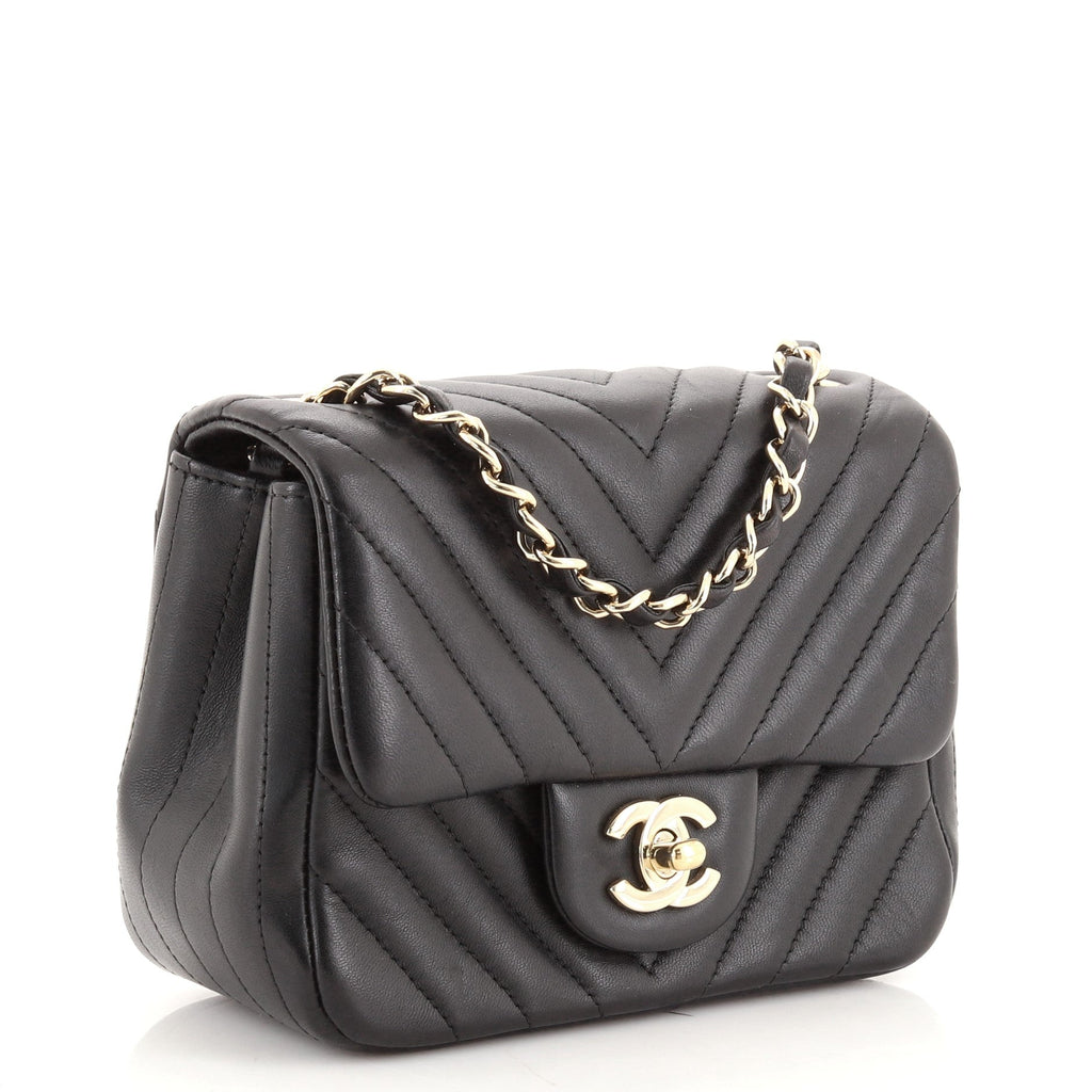 Square Classic Single Flap Bag Chevron Lambskin Mini