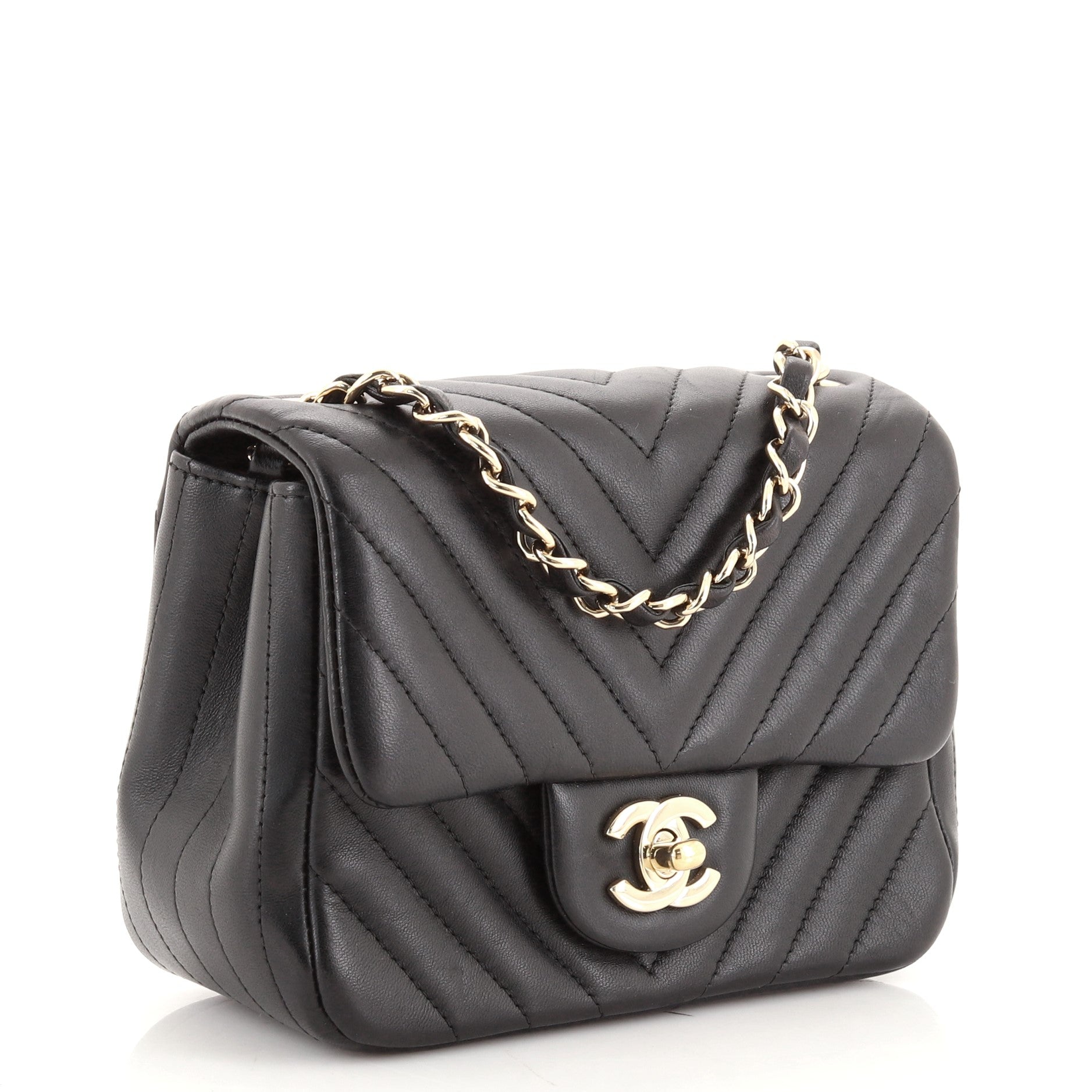 Square Classic Single Flap Bag Chevron Lambskin Mini