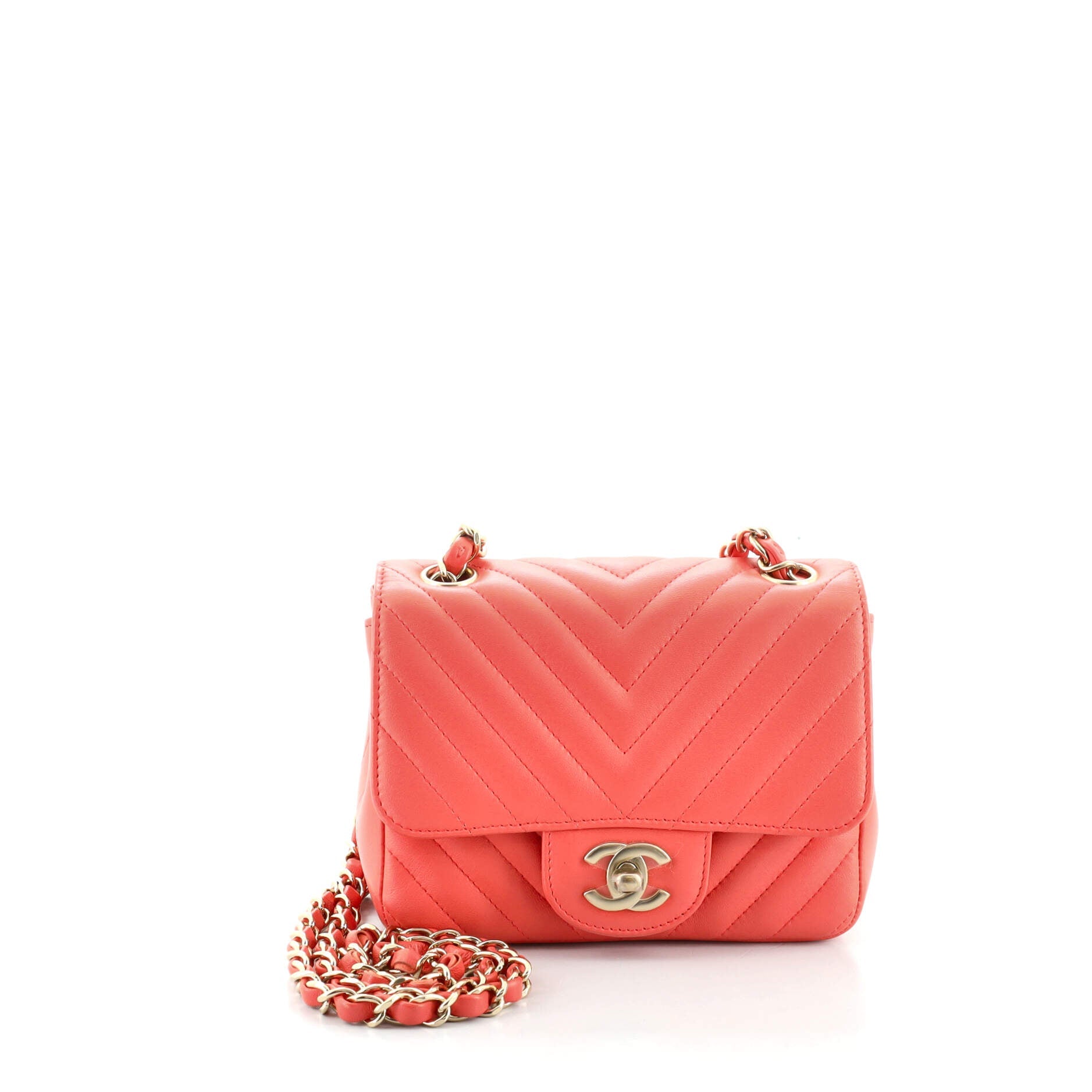 Square Classic Single Flap Bag Chevron Lambskin Mini