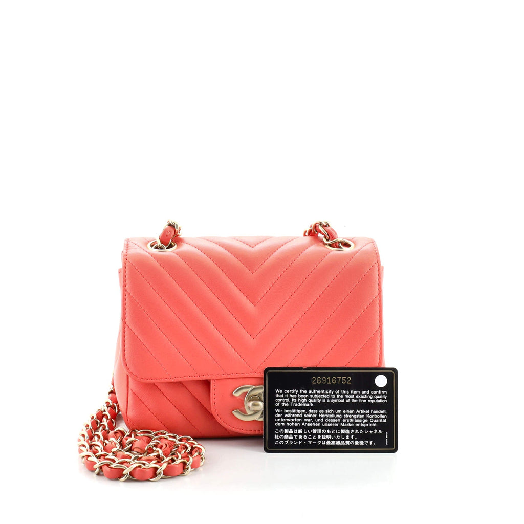 Square Classic Single Flap Bag Chevron Lambskin Mini