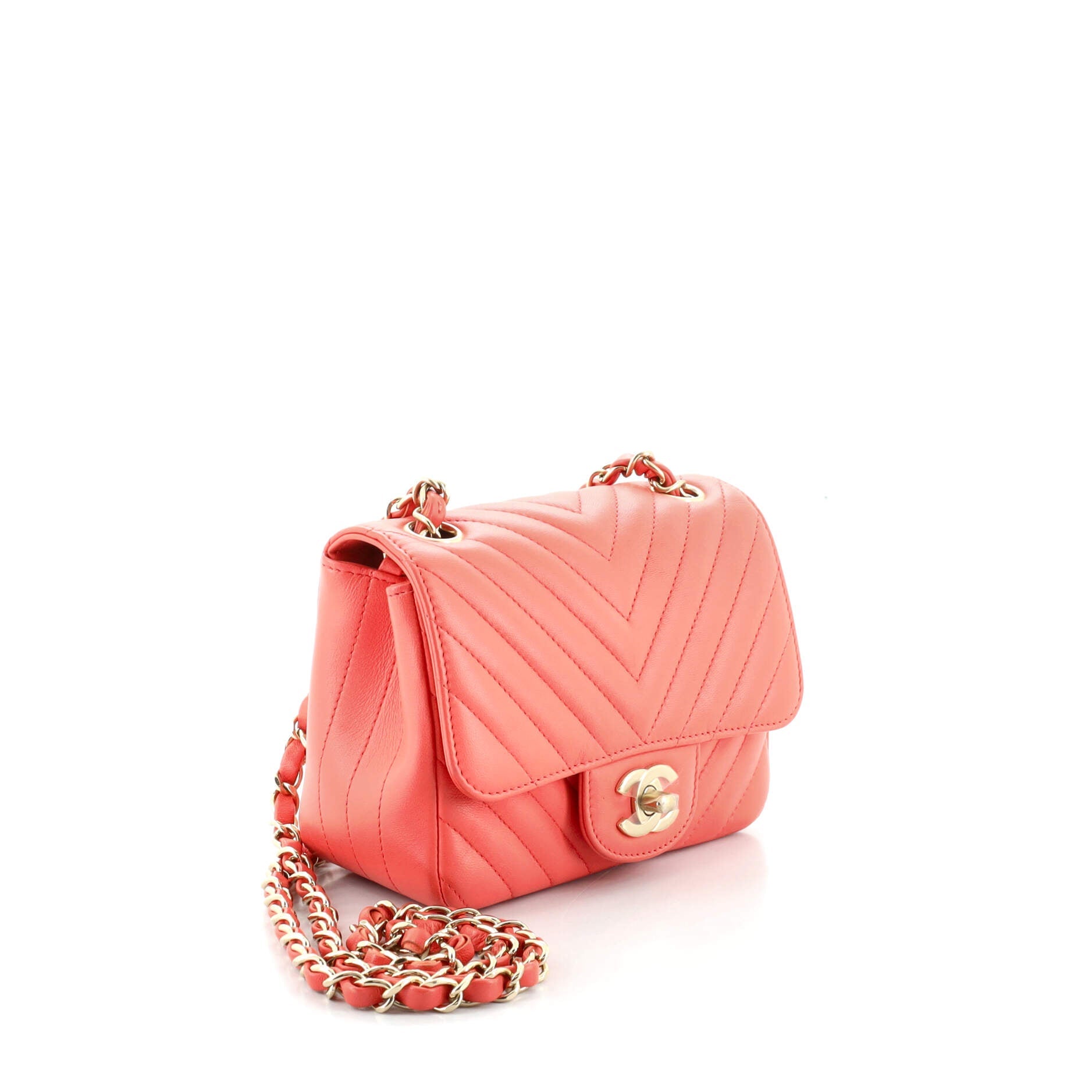 Square Classic Single Flap Bag Chevron Lambskin Mini