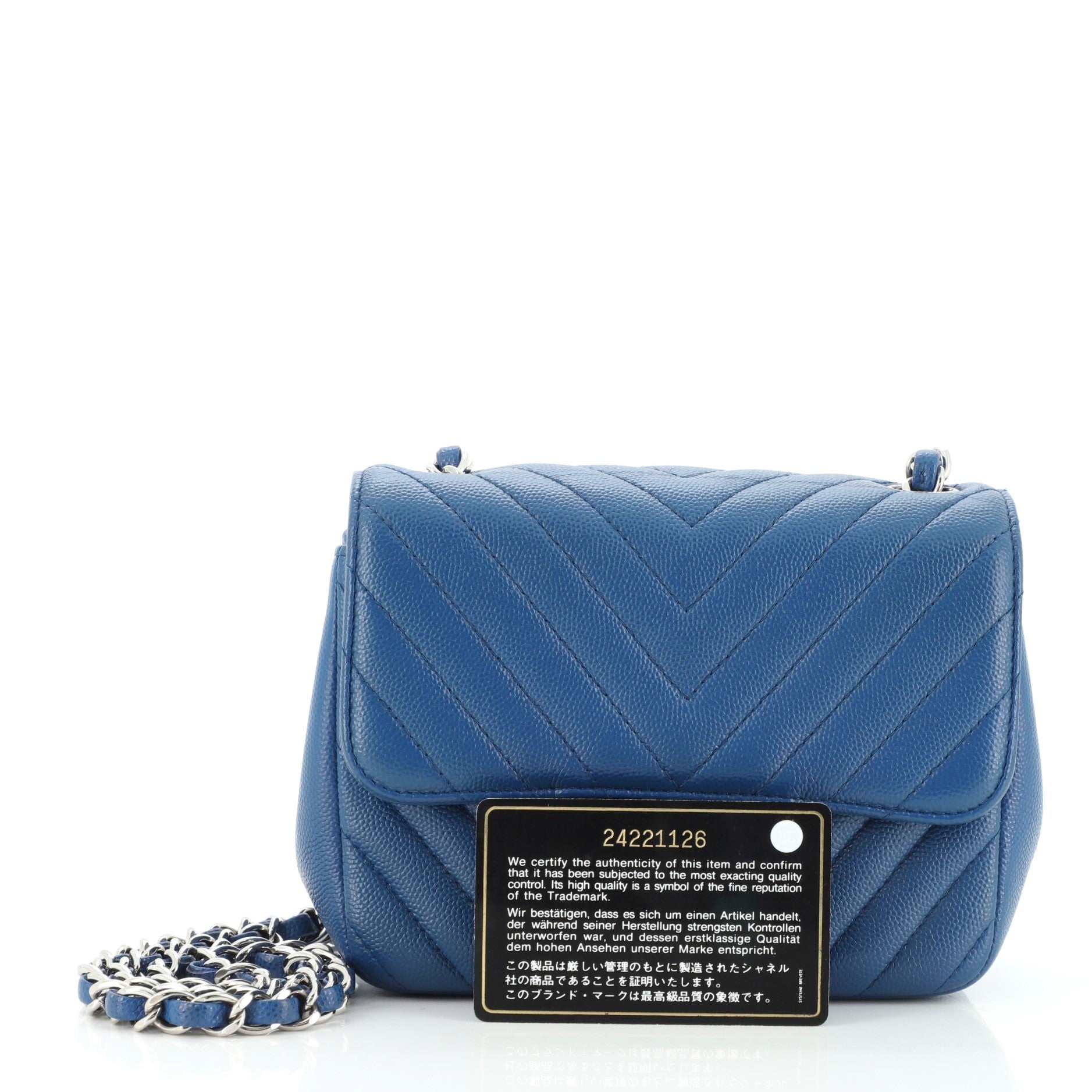 Square Classic Single Flap Bag Chevron Caviar Mini