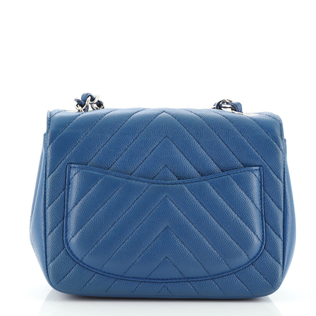 Square Classic Single Flap Bag Chevron Caviar Mini
