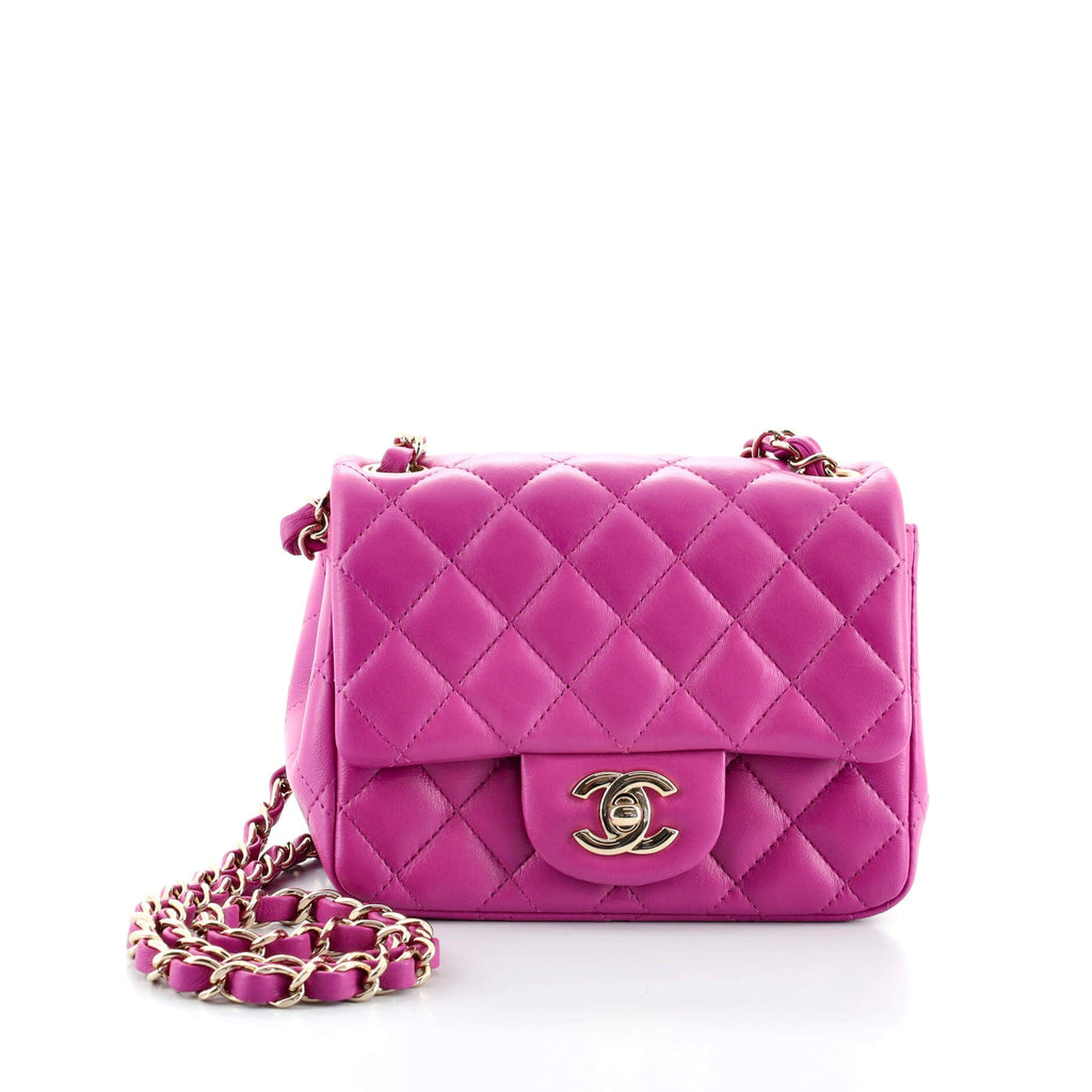 Square Classic Single Flap Bag Quilted Lambskin Mini