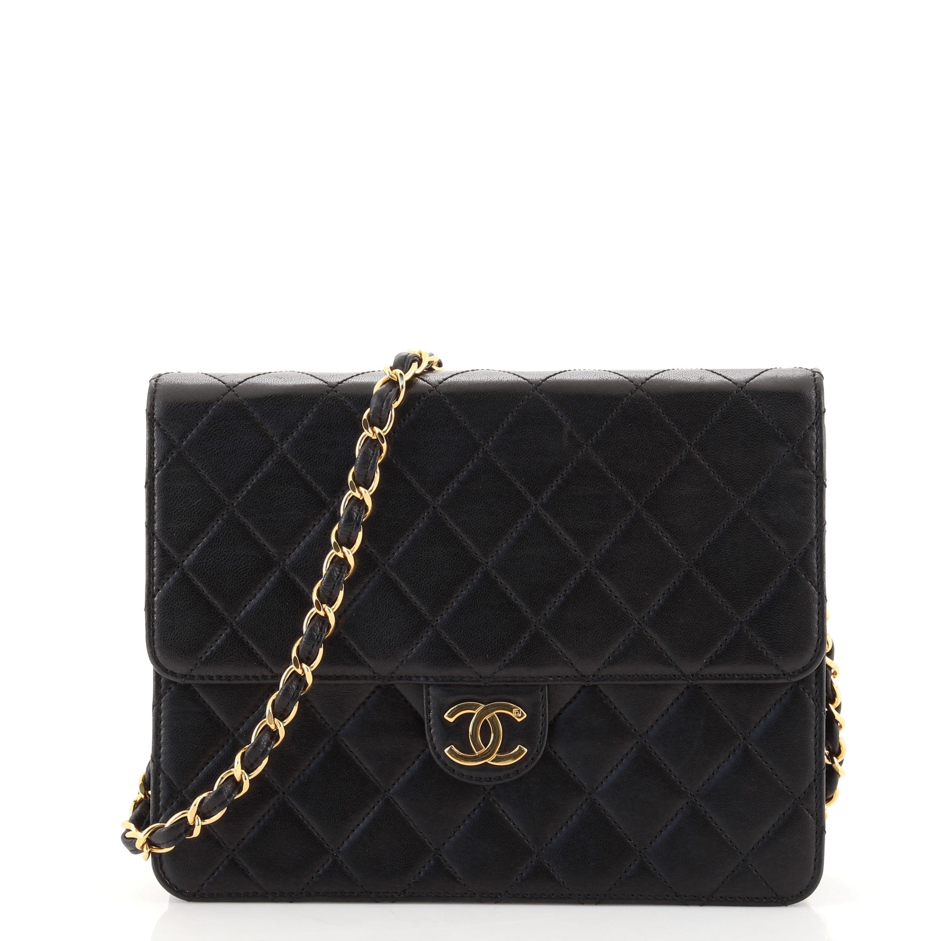Vintage Clutch with Chain Quilted Leather Small
