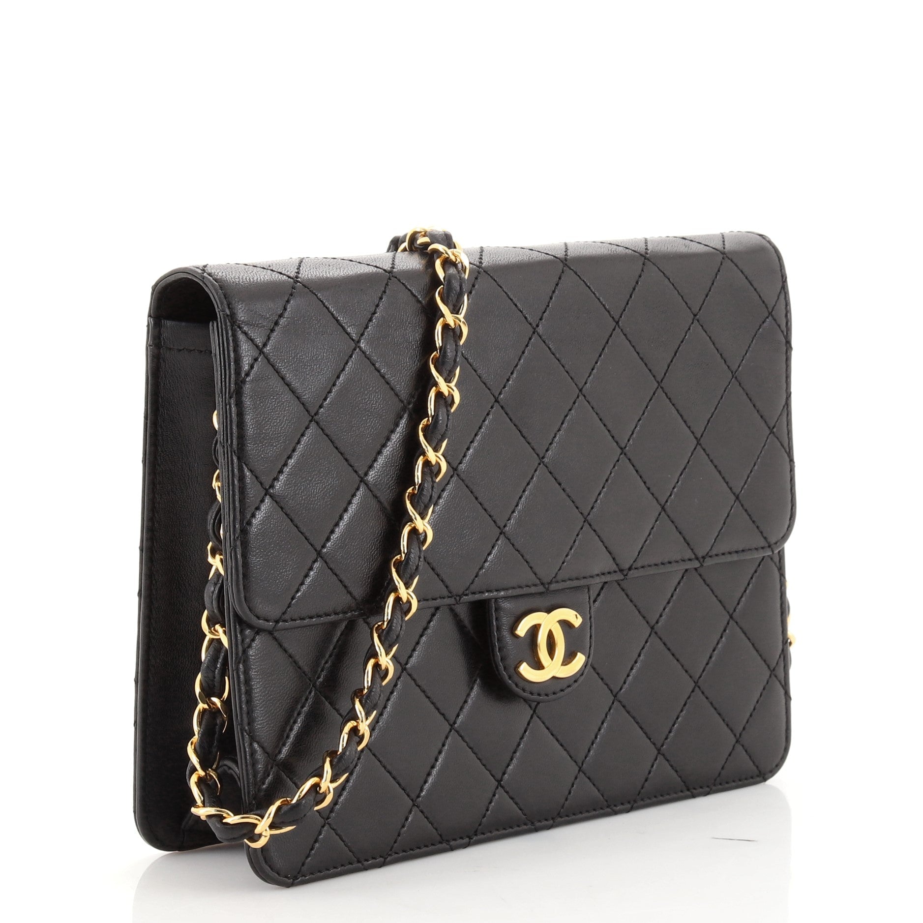 Vintage Clutch with Chain Quilted Leather Small